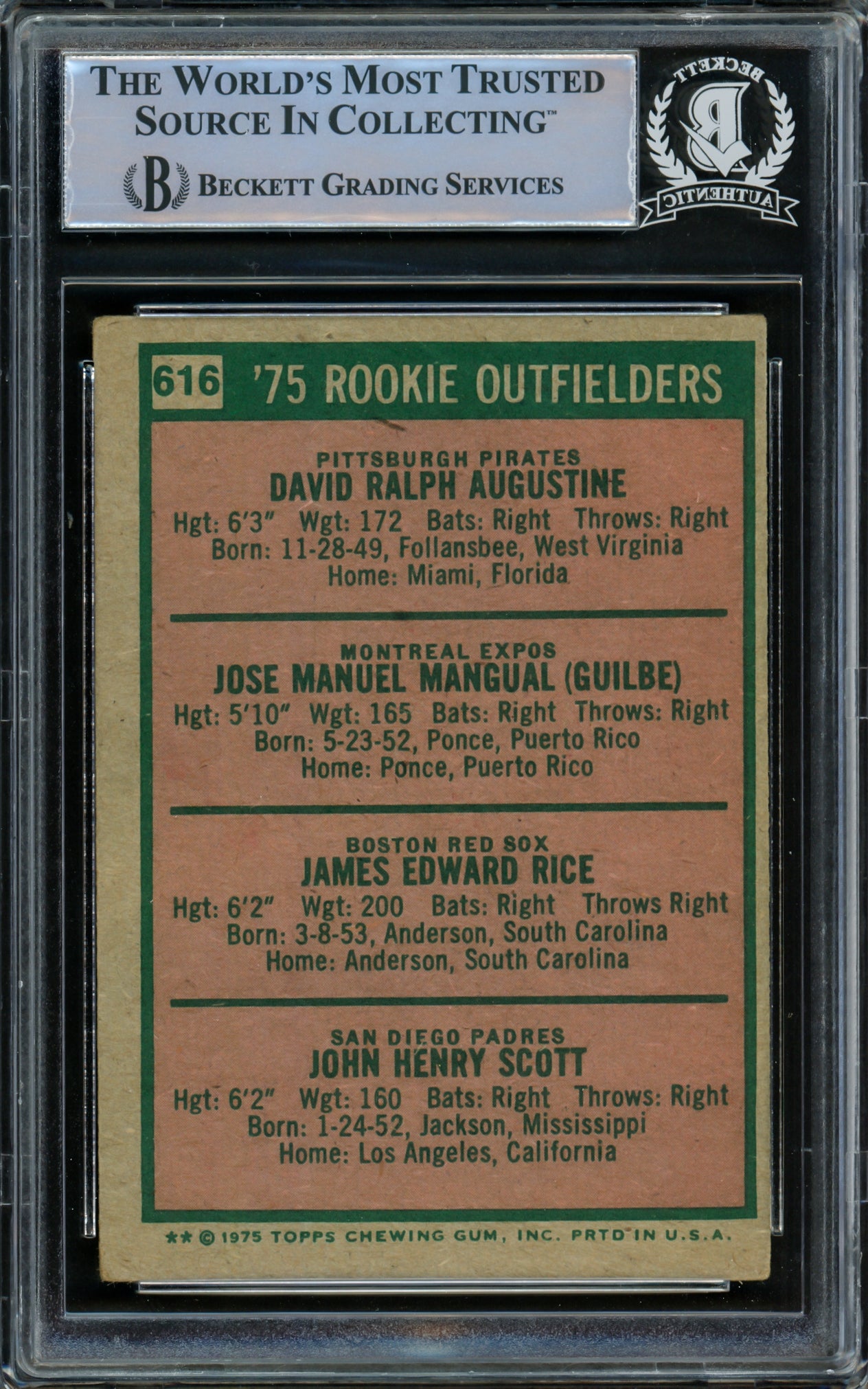 1975 Topps Card #616 Autographed Signed By All 4 Including Jim Rice Beckett BAS #15499354