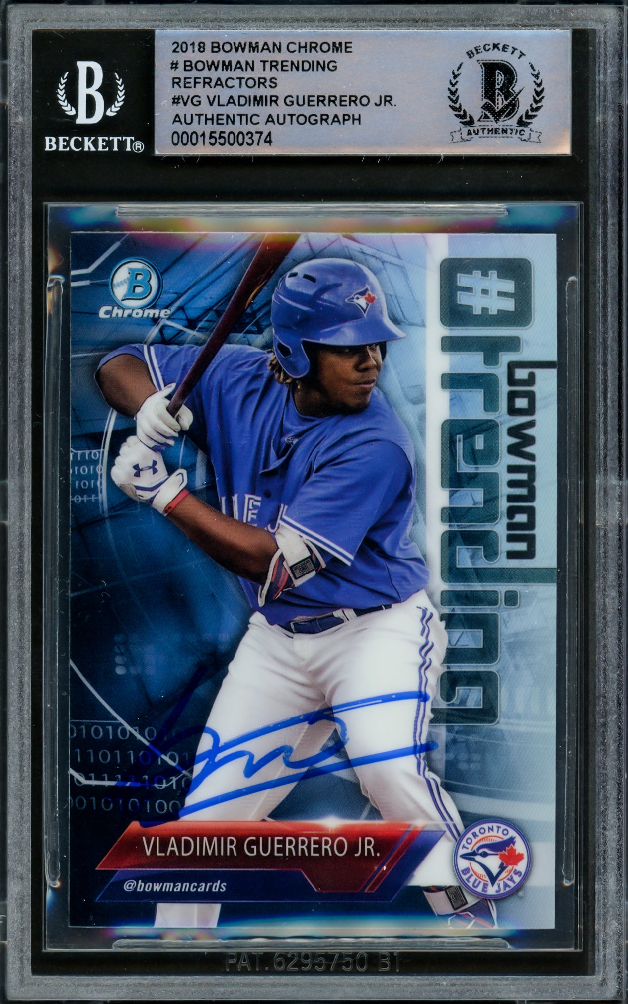 Vladimir Guerrero Jr. Autographed 2018 Bowman Chrome Trending Refractors Rookie Card #-VG Toronto Blue Jays Beckett BAS #15500374