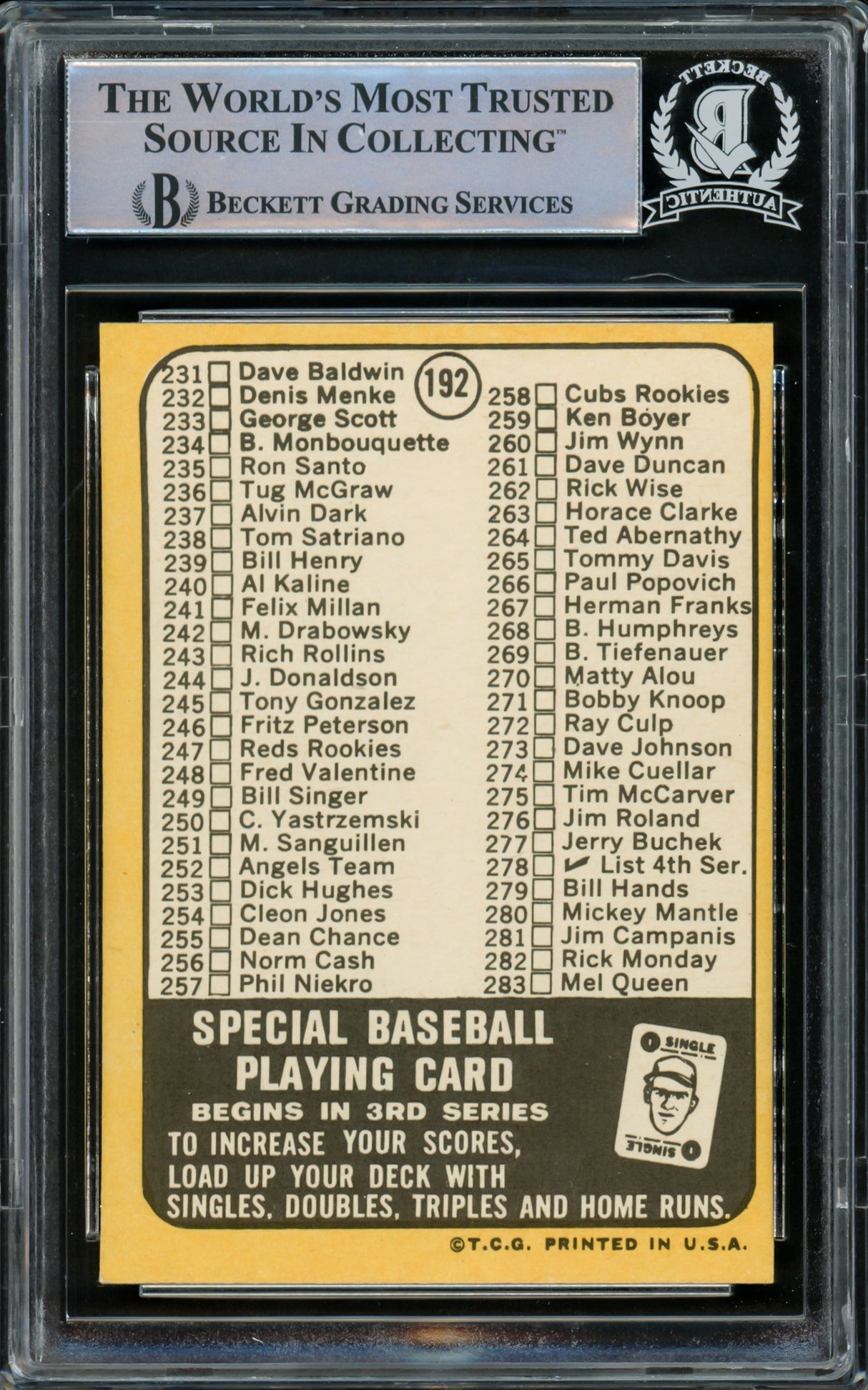 Carl Yastrzemski Autographed 1968 Topps Card #192 Boston Red Sox Vintage Signature Beckett BAS #15501000