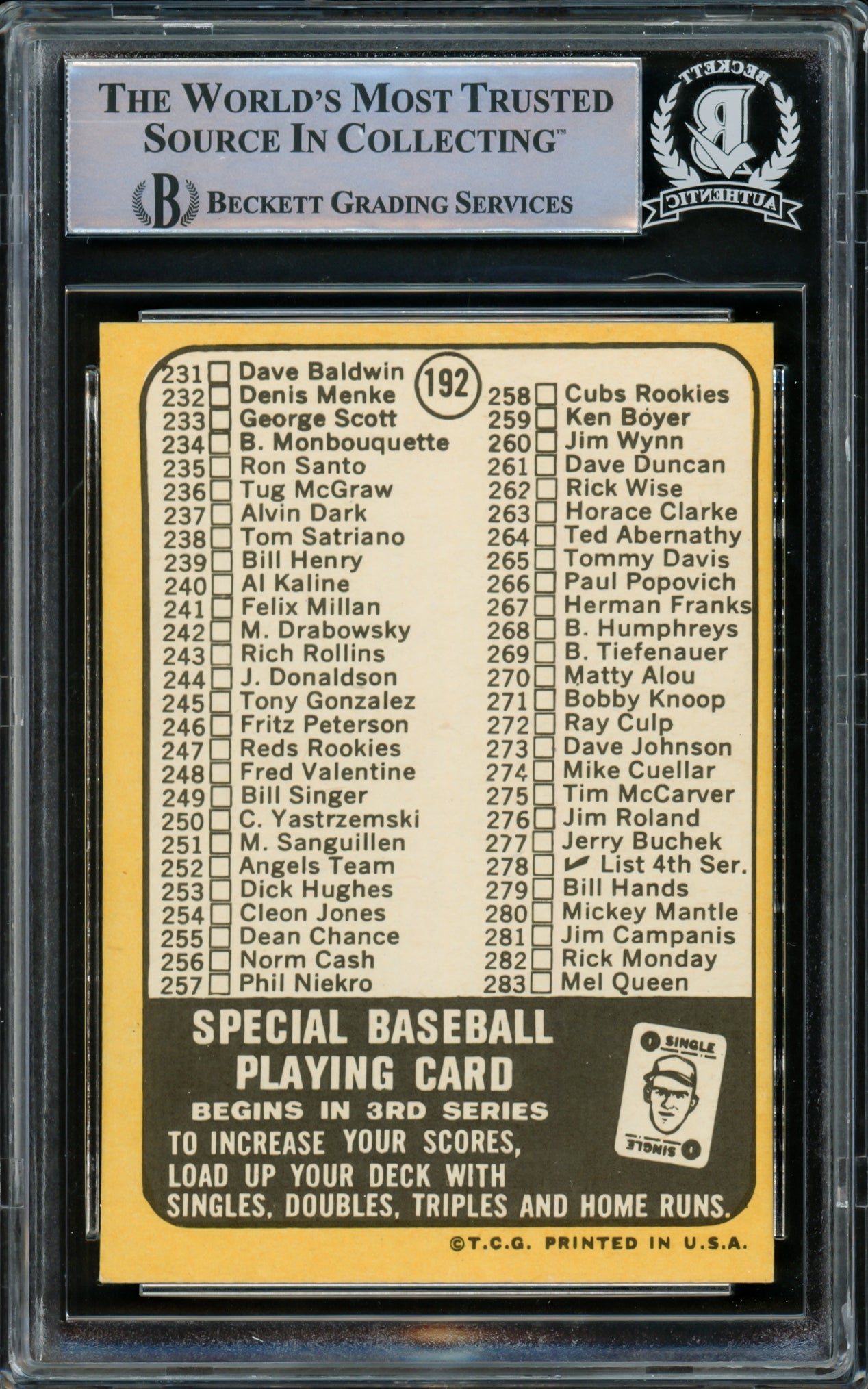 Carl Yastrzemski Autographed 1968 Topps Card #192 Boston Red Sox Vintage Signature Beckett BAS #15501000