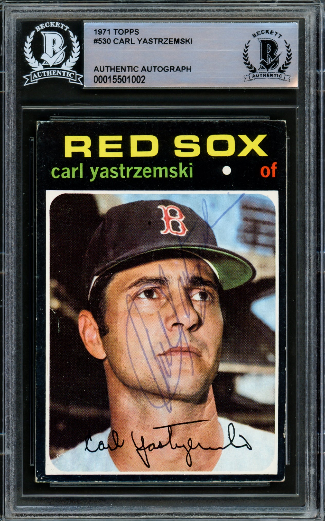 Carl Yastrzemski Autographed 1971 Topps Card #530 Boston Red Sox Beckett BAS #15501002