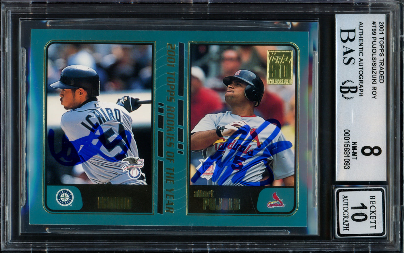 Albert Pujols & Ichiro Suzuki Autographed 2001 Topps Traded Rookie Card #T99 BGS 8 Auto Grade Gem Mint 10 Beckett BAS #15681093
