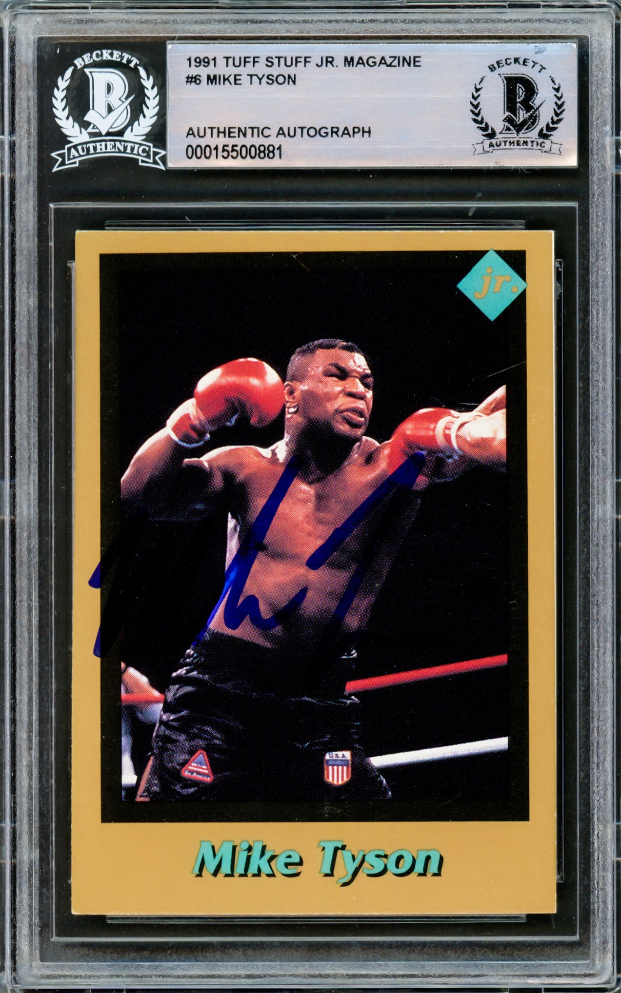 Mike Tyson Autographed 1991 Tuff Stuff Jr. Magazine Card #6 Beckett BAS Stock #216327