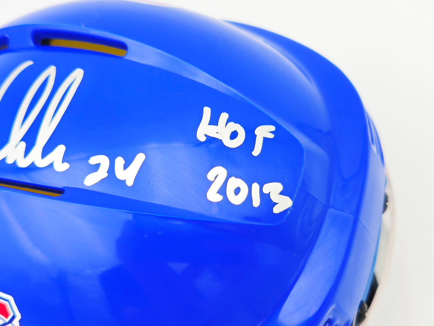 Chris Chelios Autographed Montreal Canadiens Blue Mini Helmet "HOF 2013" Beckett BAS Witness Stock #232839