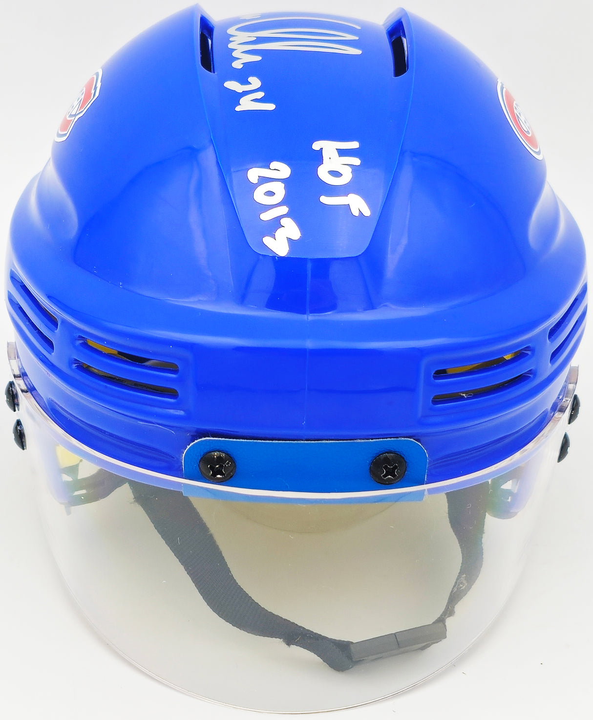 Chris Chelios Autographed Montreal Canadiens Blue Mini Helmet "HOF 2013" Beckett BAS Witness Stock #232839