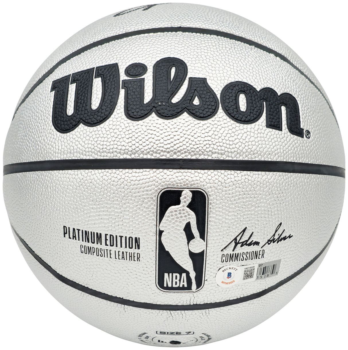 Allen Iverson Autographed Platinum Edition Composite Leather Basketball Philadelphia 76ers Beckett BAS Witness Stock #232871