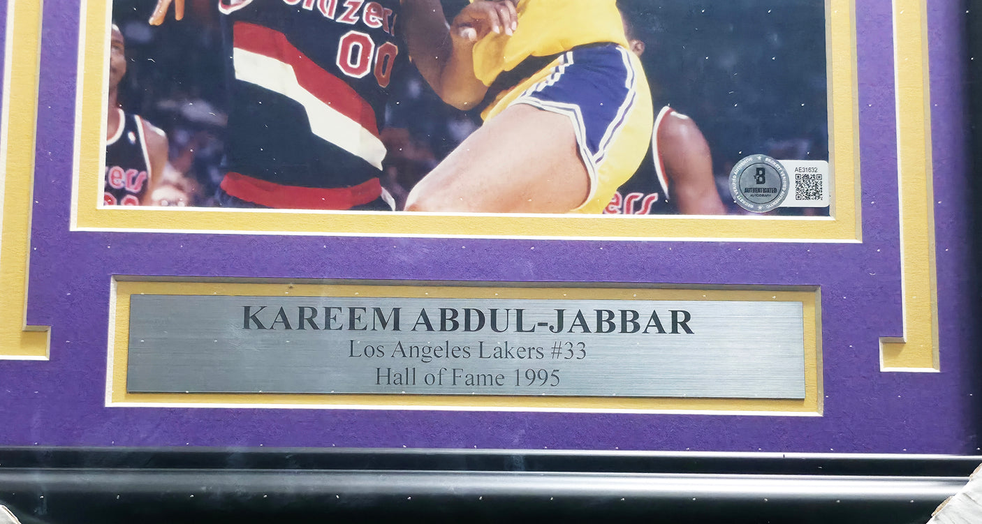 Kareem Abdul Jabbar Autographed Framed 8x10 Photo Los Angeles Lakers Full Name Beckett BAS QR #AE31632