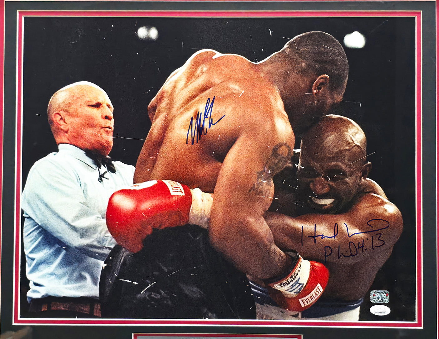 Mike Tyson & Evander Holyfield Autographed Framed 16x20 Photo (Damaged) JSA #WPP551659