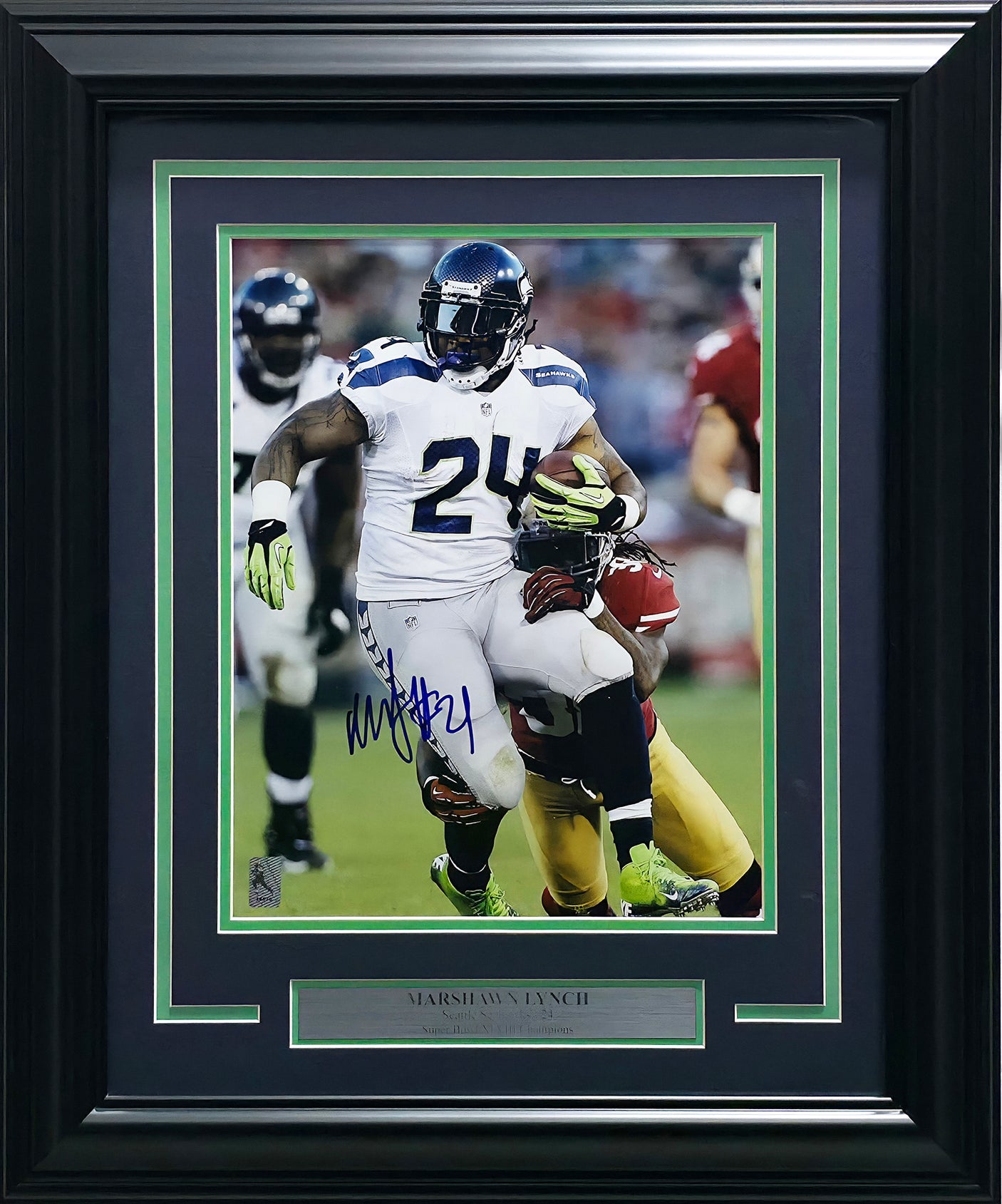Marshawn Lynch Autographed Framed 11x14 Photo Seattle Seahawks ML Holo #14676