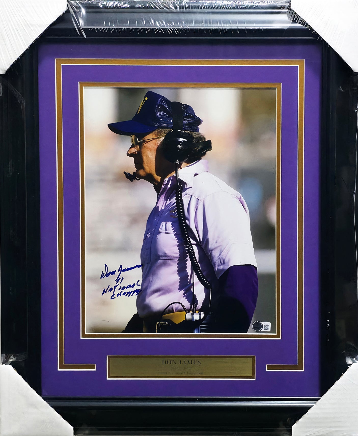 Don James Autographed Framed 11x14 Photo Washington Huskies "91 National Champs" Beckett BAS QR #AE31844