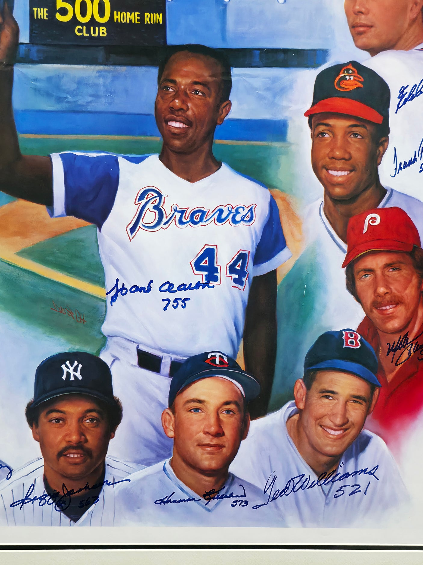 500 Home Run HR Club Autographed Framed 28x30 Photo With 11 Signatures Including Willie Mays & Hank Aaron Beckett BAS #AB08915