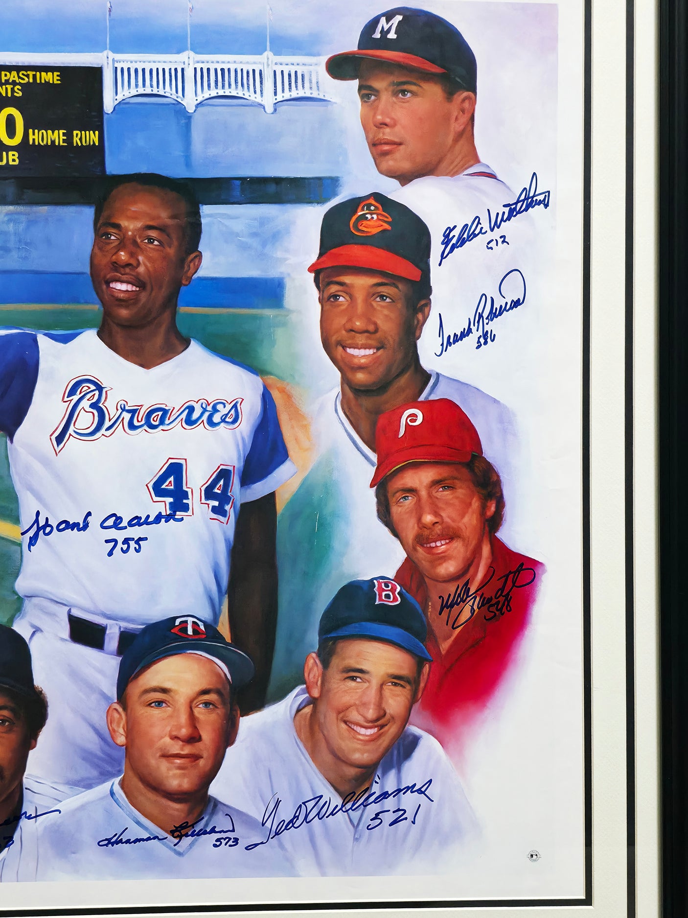 500 Home Run HR Club Autographed Framed 28x30 Photo With 11 Signatures Including Willie Mays & Hank Aaron Beckett BAS #AB08915