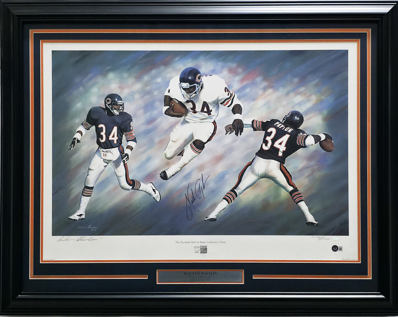 Walter Payton Autographed Framed 22x30 Lithograph Photo Chicago Bears Beckett BAS #AC56687