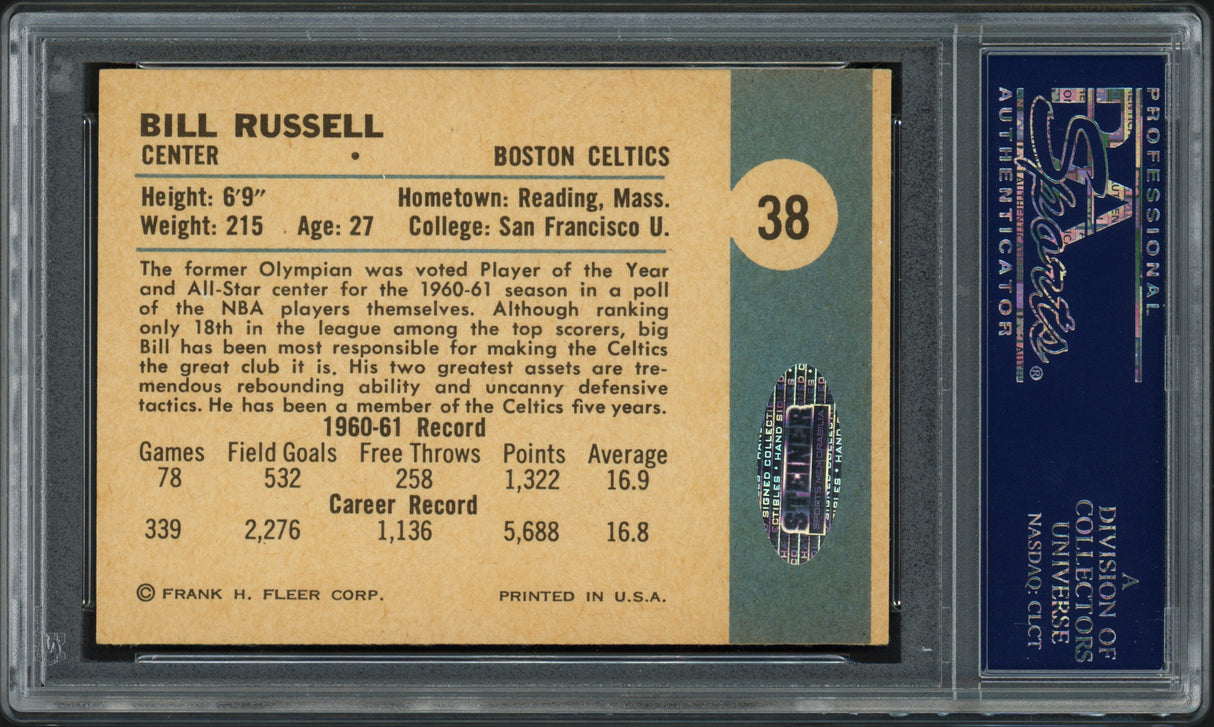 Bill Russell Autographed 1961-62 Fleer Card #38 Boston Celtics Auto Grade Gem Mint 10 PSA/DNA #83580633