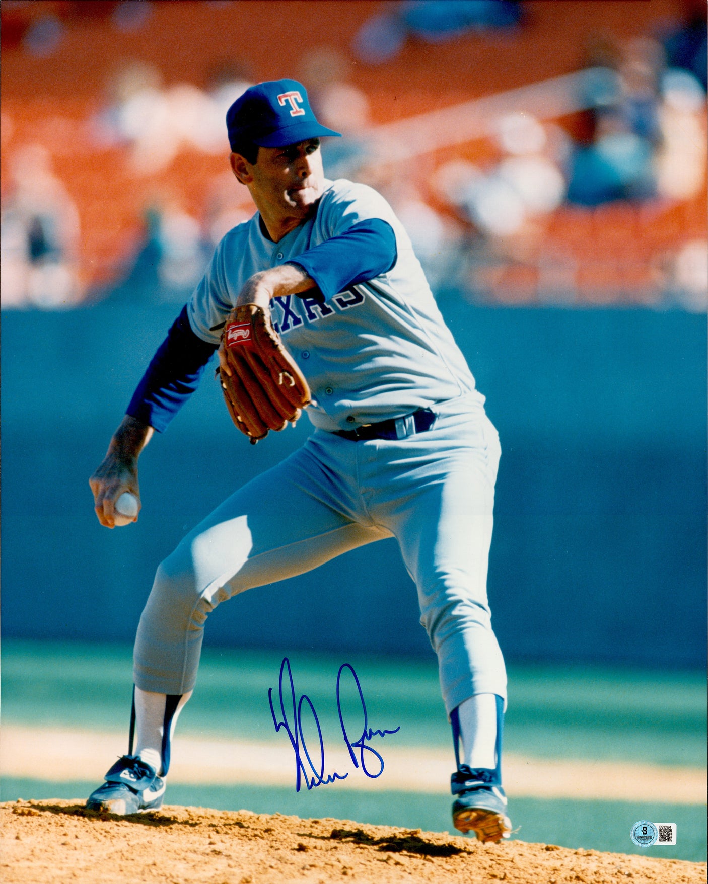 Nolan Ryan Autographed 16x20 Photo Texas Rangers Beckett BAS QR #BS30394