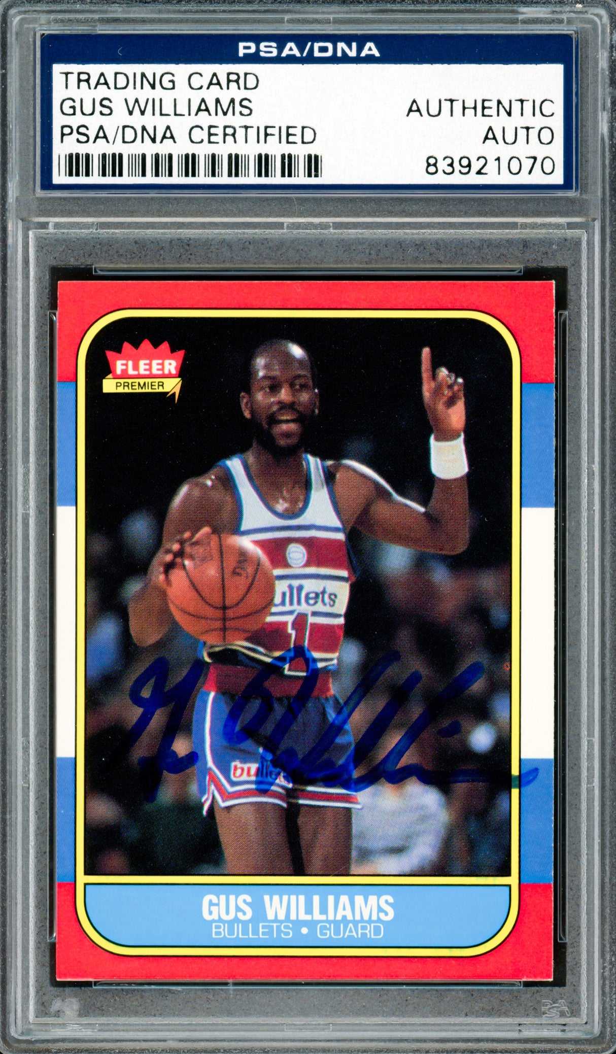 Gus Williams Autographed 1986-87 Fleer Card #124 Washington Bullets PSA/DNA #83921070