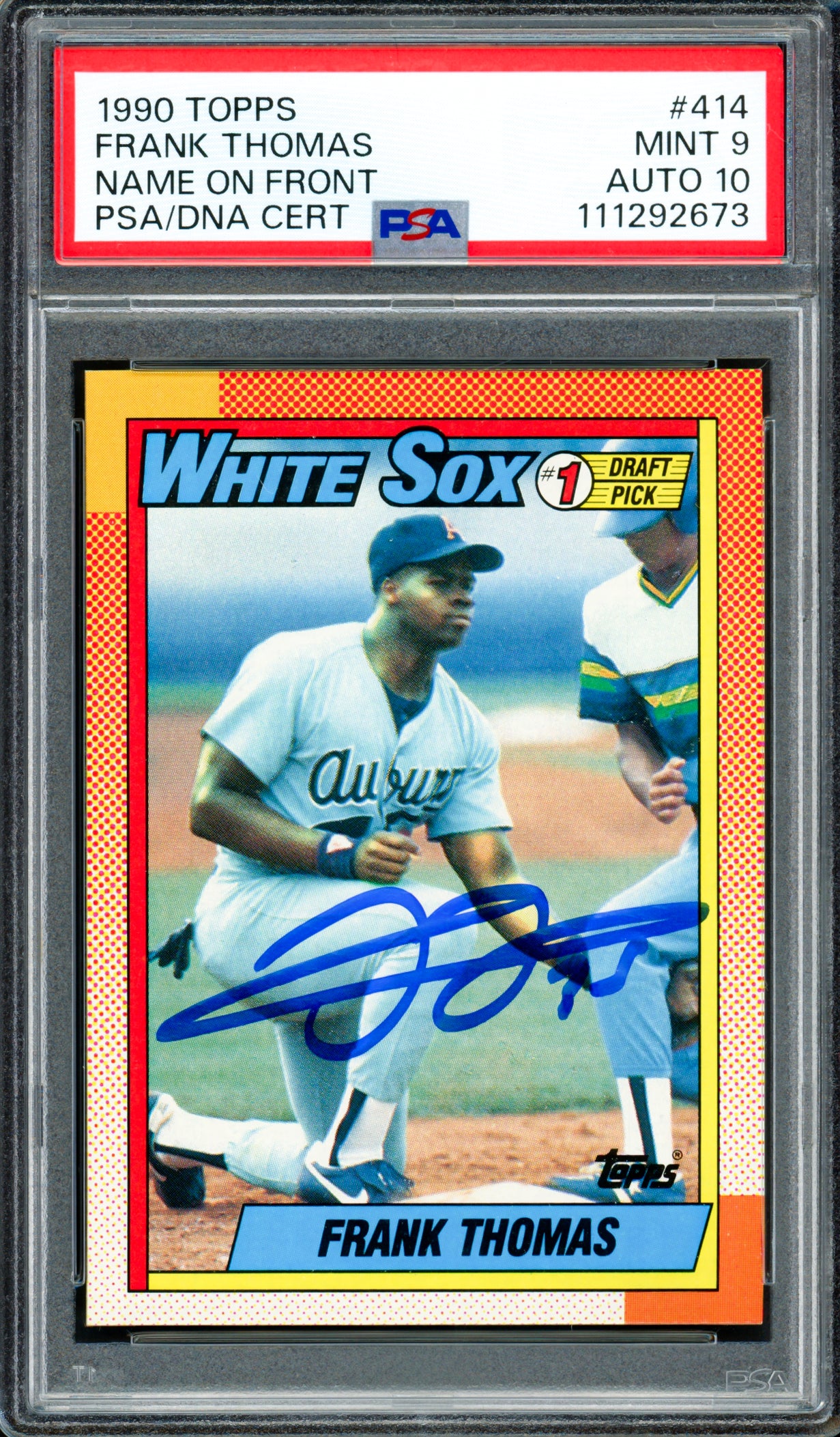 Frank Thomas Autographed 1990 Topps Rookie Card #414 Chicago White Sox PSA 9 Auto Grade Gem Mint 10 PSA/DNA Stock #250509