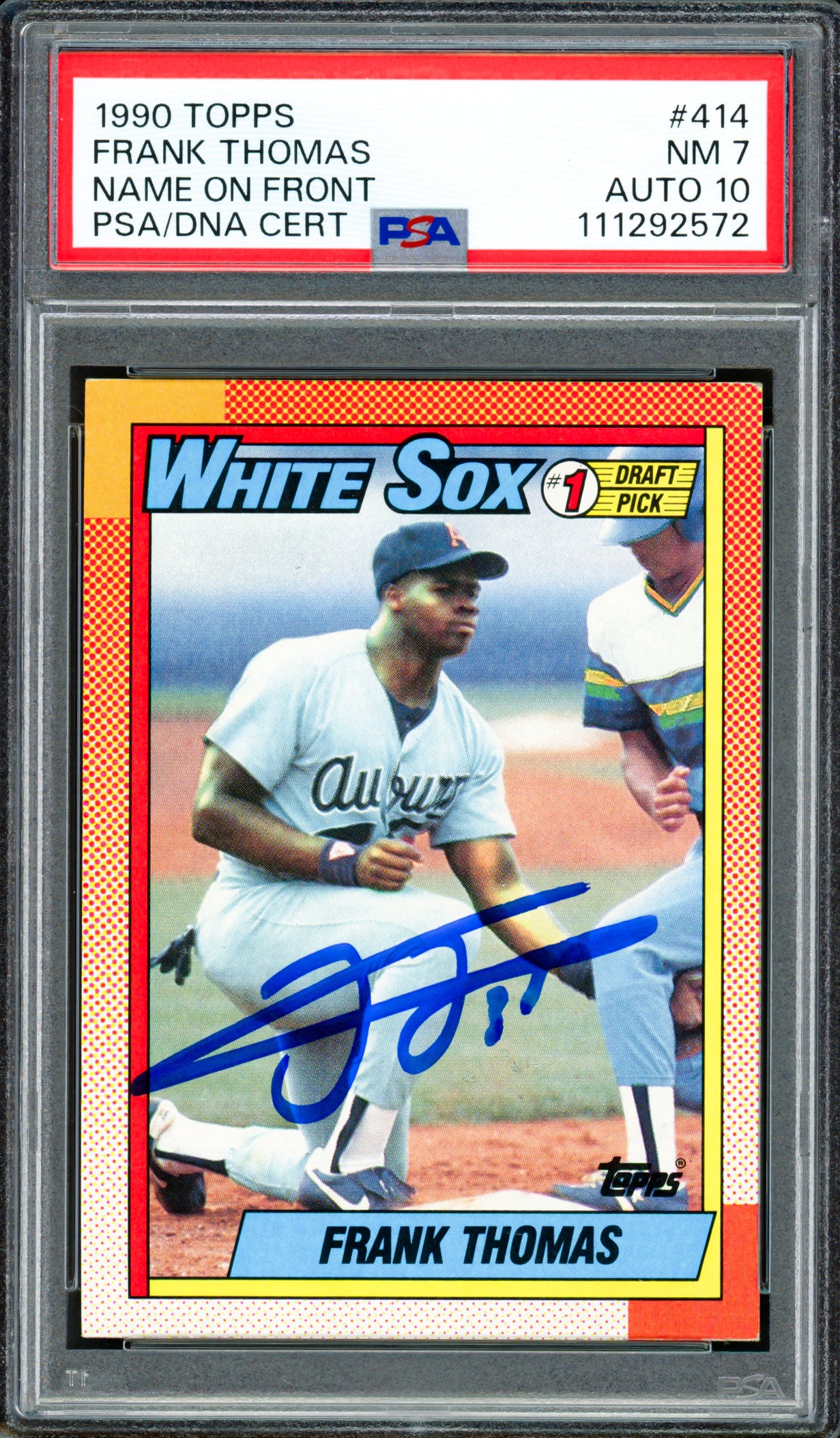 Frank Thomas Autographed 1990 Topps Rookie Card #414 Chicago White Sox PSA 7 Auto Grade Gem Mint 10 PSA/DNA Stock #250511
