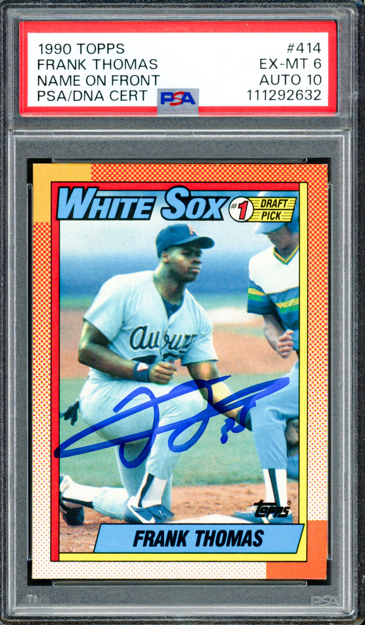 Frank Thomas Autographed 1990 Topps Rookie Card #414 Chicago White Sox PSA 6 Auto Grade Gem Mint 10 PSA/DNA Stock #250512