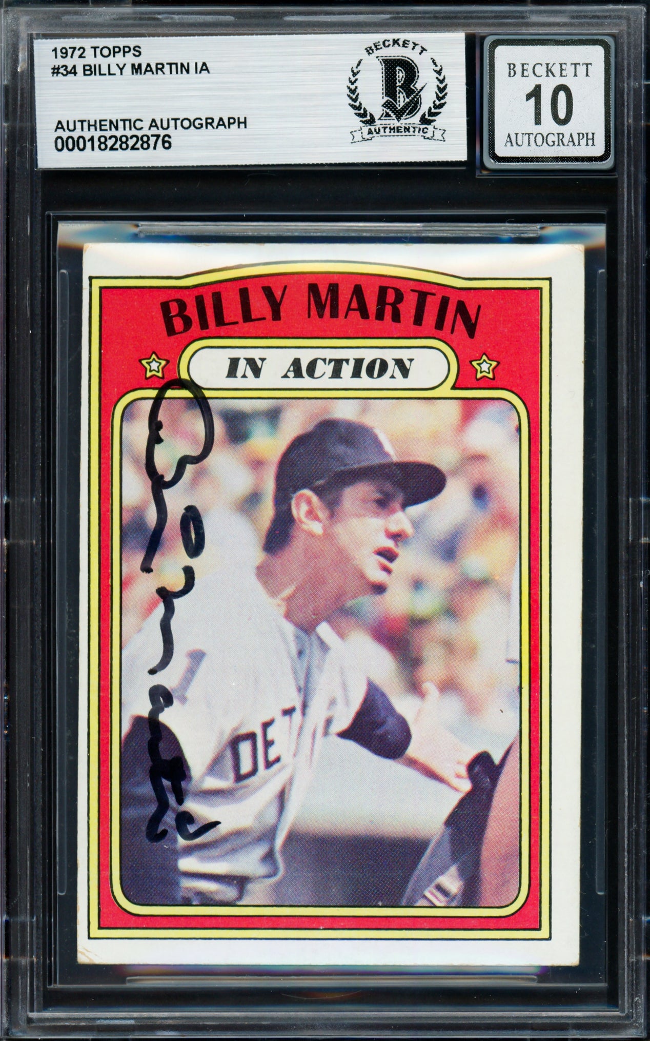 Billy Martin Autographed 1972 Topps Card #34 Detroit Tigers Auto Grade Gem Mint 10 Beckett BAS #18282876