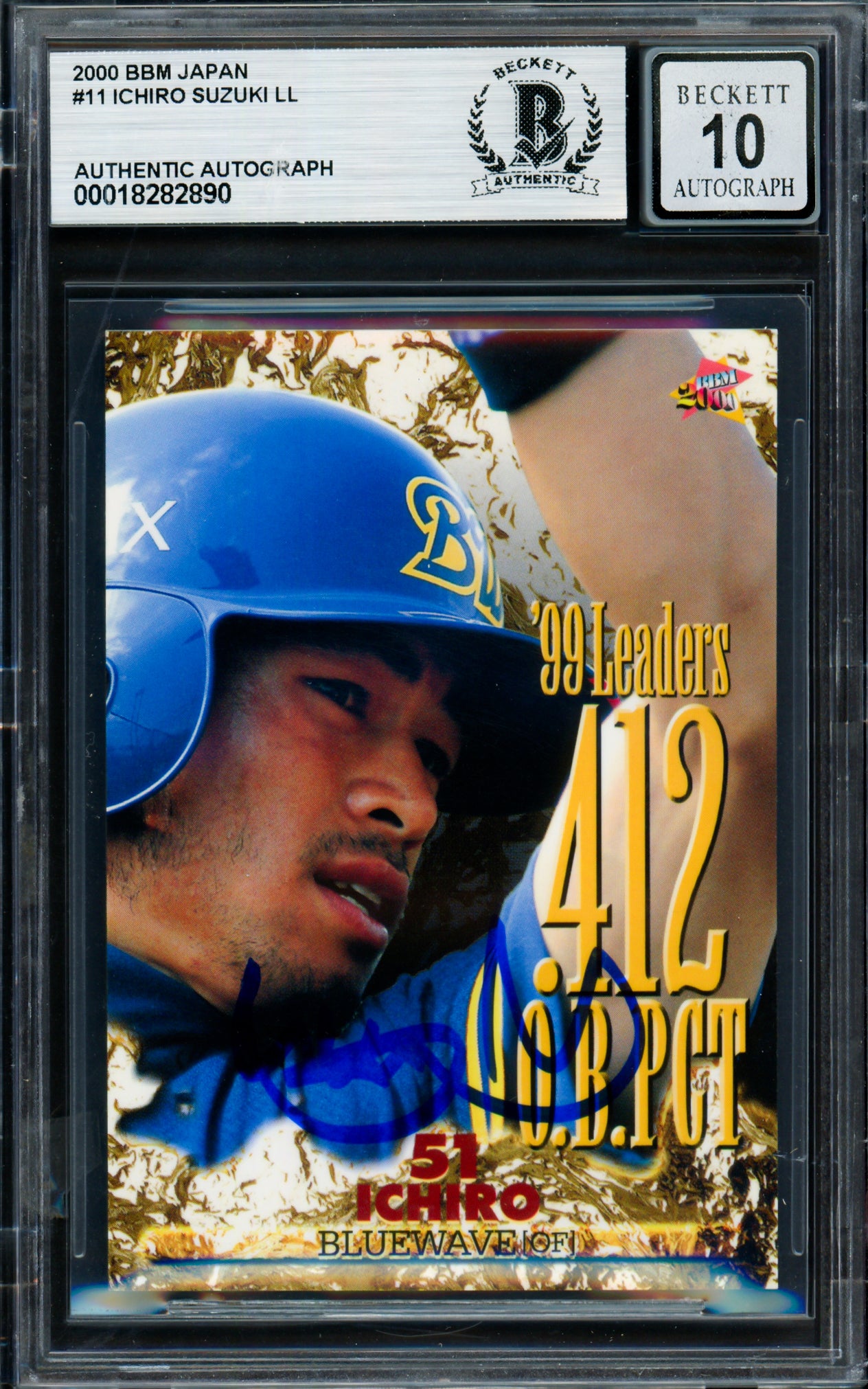 Ichiro Suzuki Autographed 2000 BBM Card #11 Orix Blue Wave Auto Grade Gem Mint 10 Beckett BAS #18282890