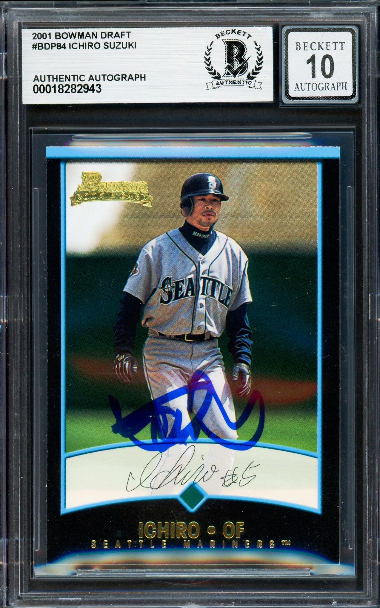 Ichiro Suzuki Autographed 2001 Bowman Draft Picks Rookie Card #BDP84 Seattle Mariners Auto Grade Gem Mint 10 Beckett BAS #18282943