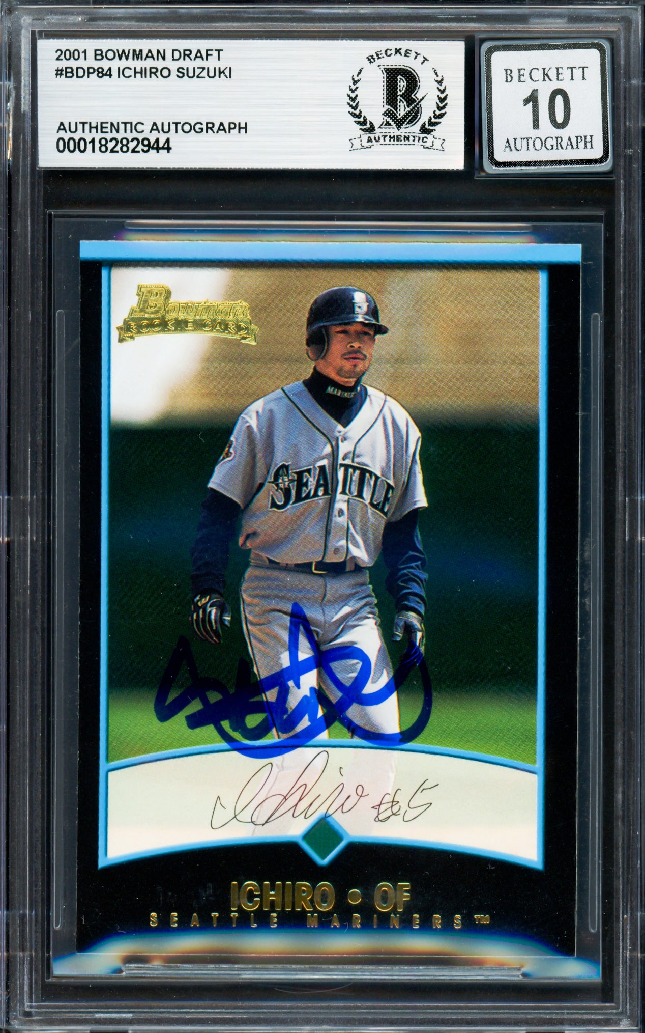 Ichiro Suzuki Autographed 2001 Bowman Draft Picks Rookie Card #BDP84 Seattle Mariners Auto Grade Gem Mint 10 Beckett BAS #18282944
