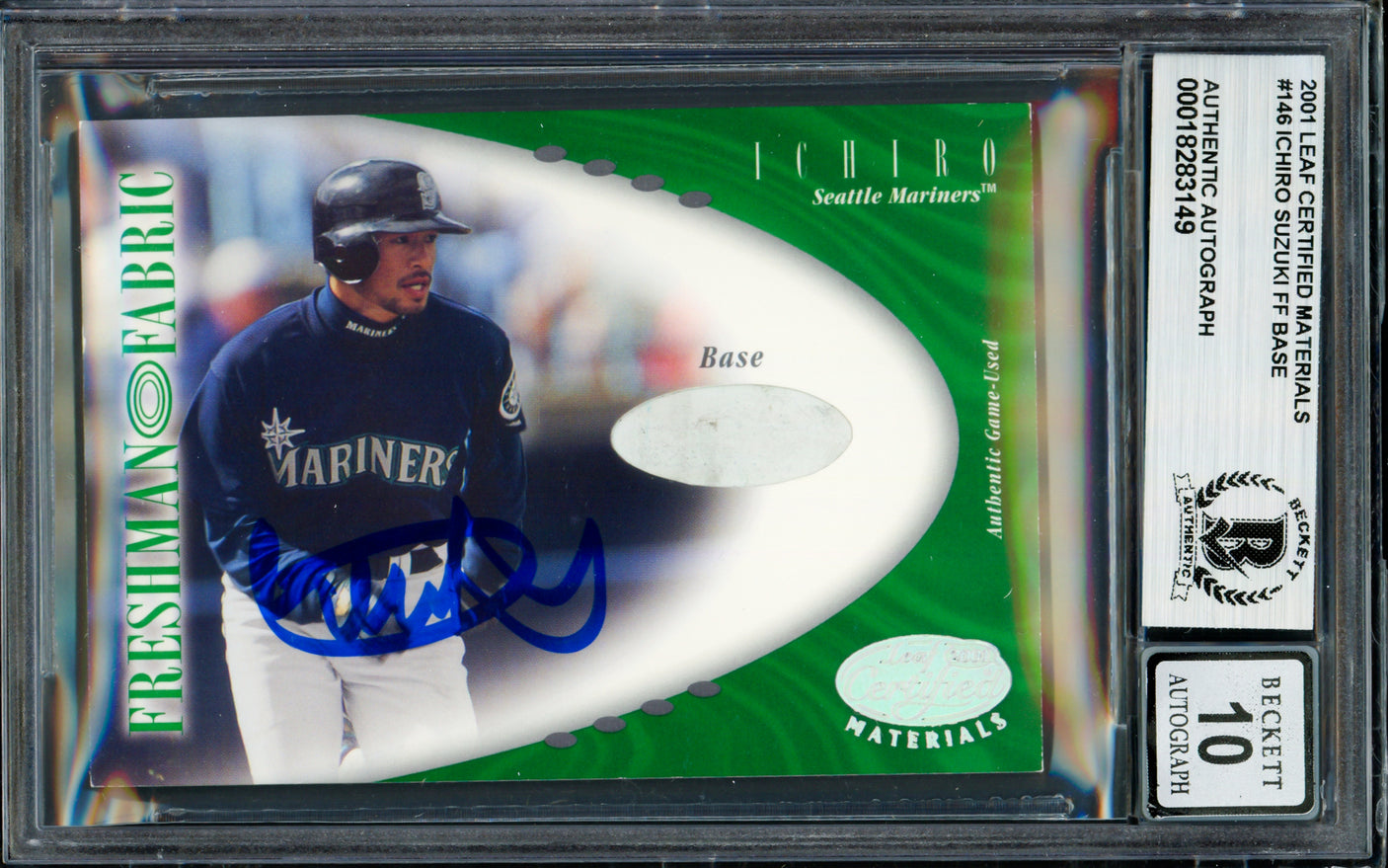 Ichiro Suzuki Autographed 2001 Leaf Certified Material Rookie Card #146 Seattle Mariners Auto Grade Gem Mint 10 #35/200 Beckett BAS #18283149