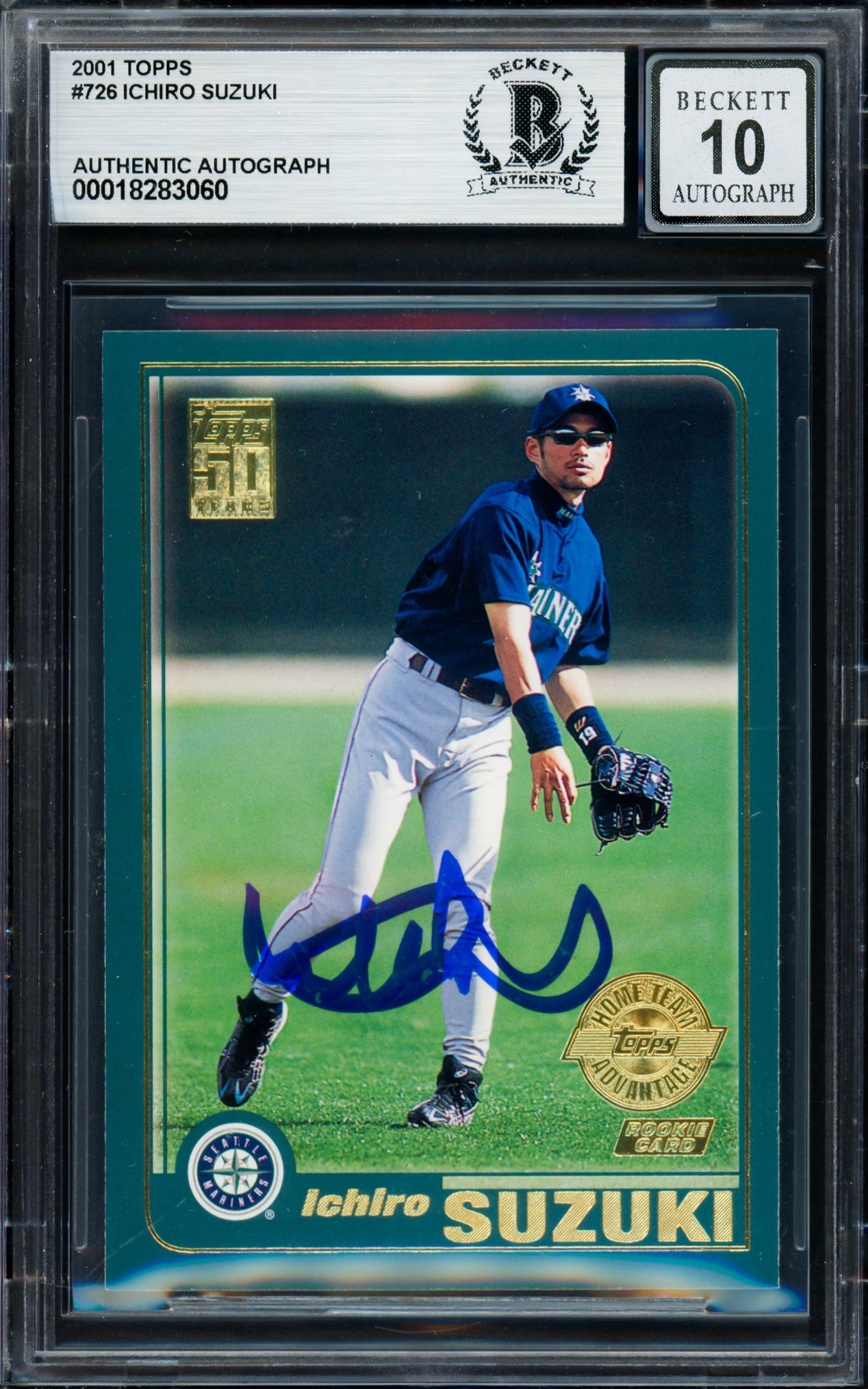 Ichiro Suzuki Autographed 2001 Topps Home Team Advantage Rookie Card #726 Seattle Mariners Auto Grade Gem Mint 10 Beckett BAS #18283060