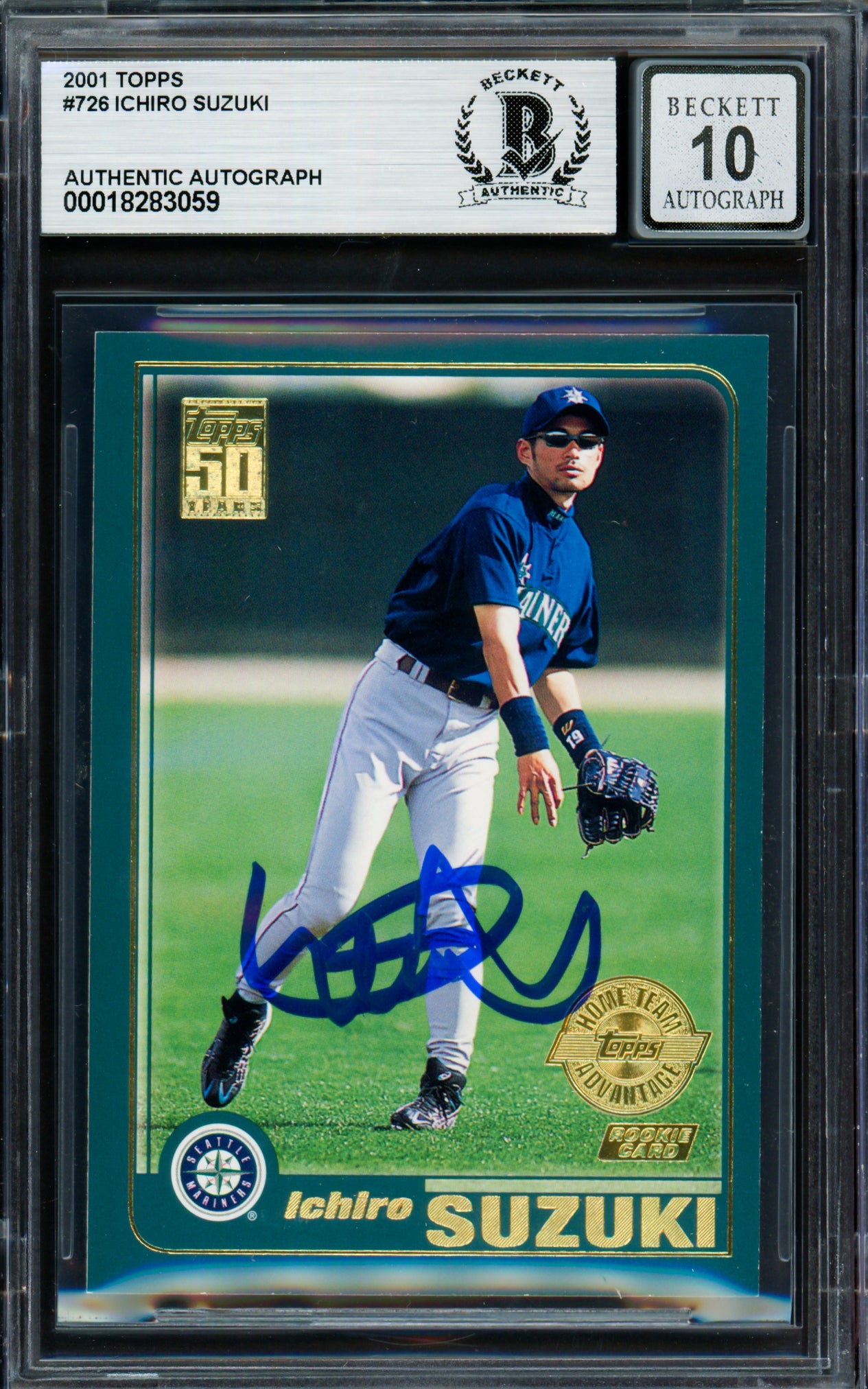Ichiro Suzuki Autographed 2001 Topps Home Team Advantage Rookie Card #726 Seattle Mariners Auto Grade Gem Mint 10 Beckett BAS #18283059