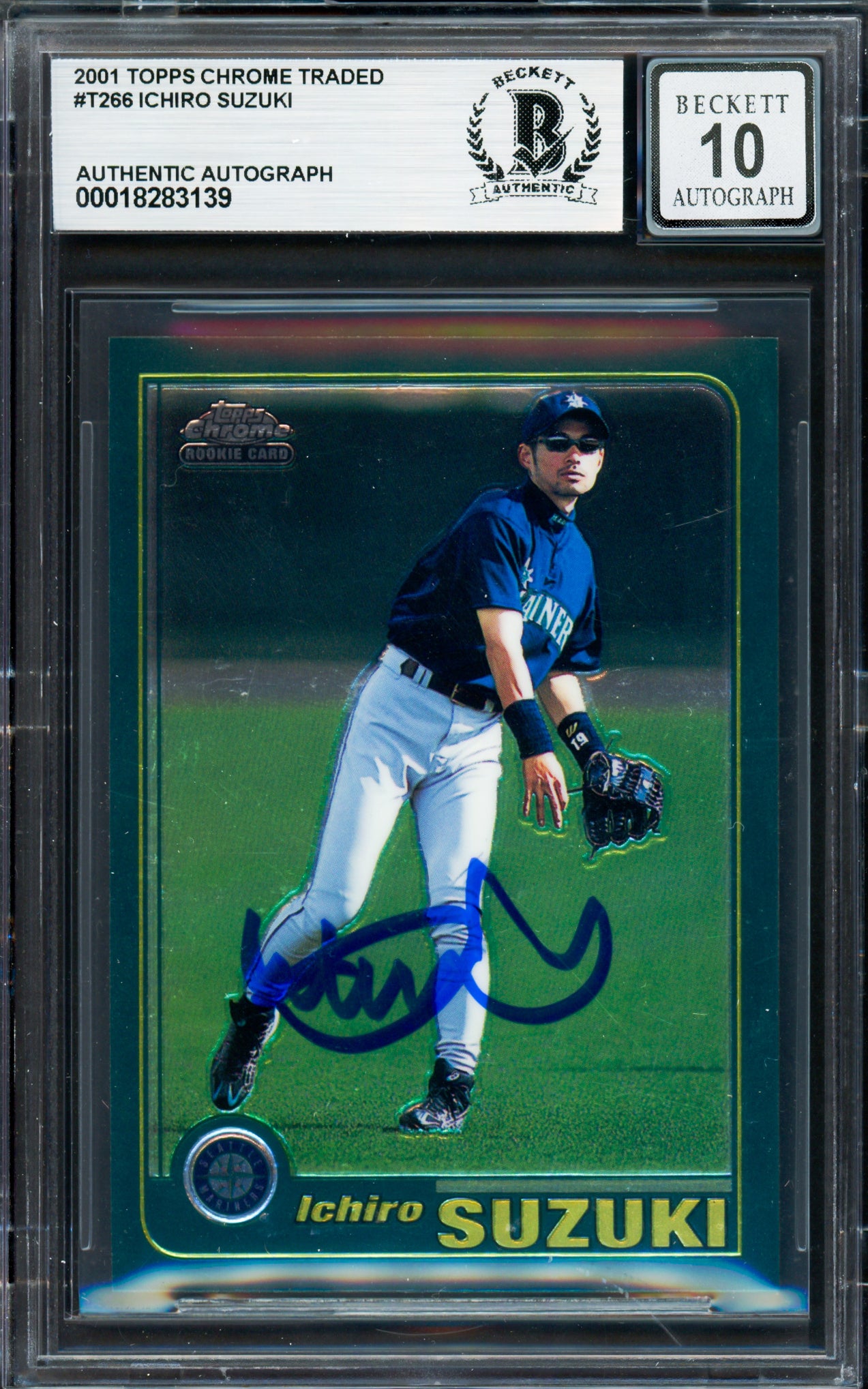 Ichiro Suzuki Autographed 2001 Topps Chrome Rookie Card #T266 Seattle Mariners Auto Grade Gem Mint 10 Beckett BAS #18283139