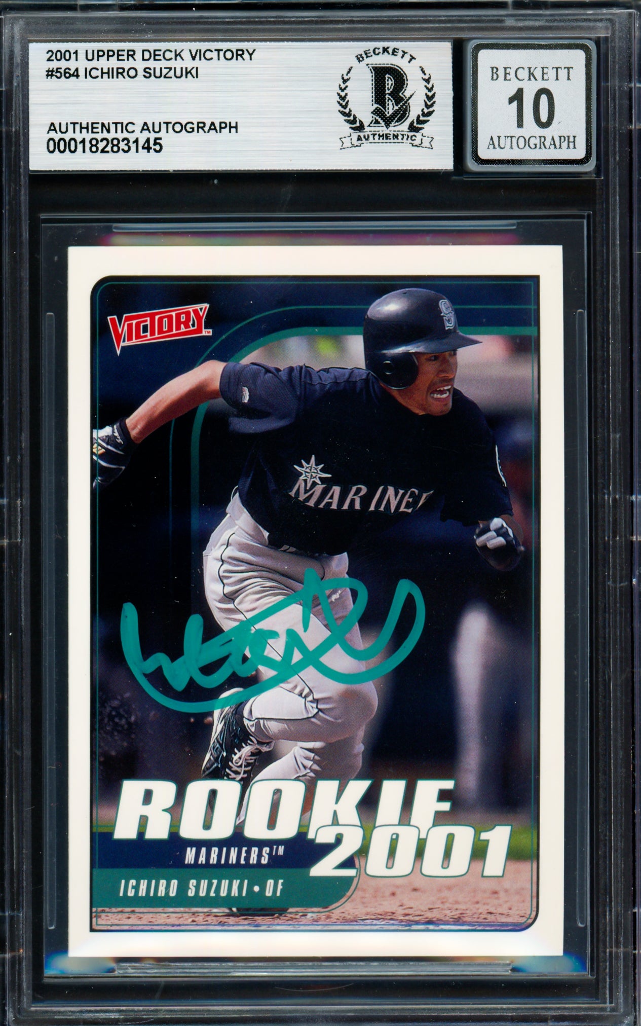Ichiro Suzuki Autographed 2001 Upper Deck Victory Rookie Card #564 Seattle Mariners Auto Grade Gem Mint 10 Beckett BAS #18283145