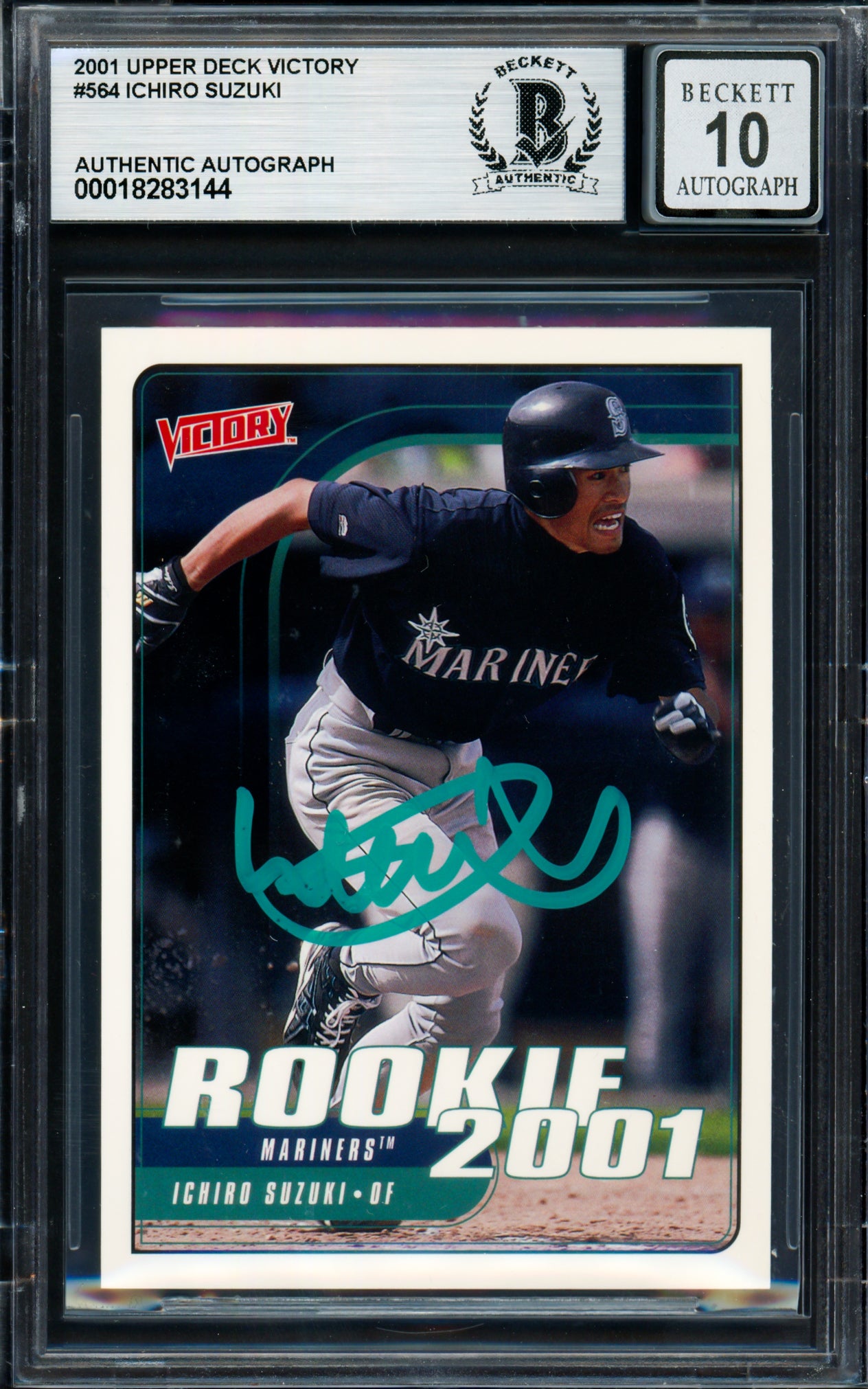 Ichiro Suzuki Autographed 2001 Upper Deck Victory Rookie Card #564 Seattle Mariners Auto Grade Gem Mint 10 Beckett BAS #18283144