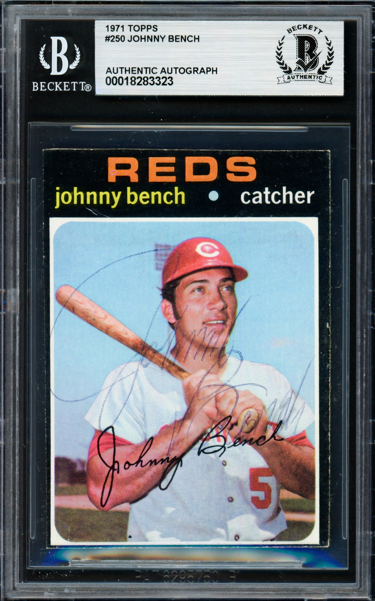 Johnny Bench Autographed 1971 Topps Card #250 Cincinnati Reds (Trimmed) Vintage Signature Beckett BAS #18283323