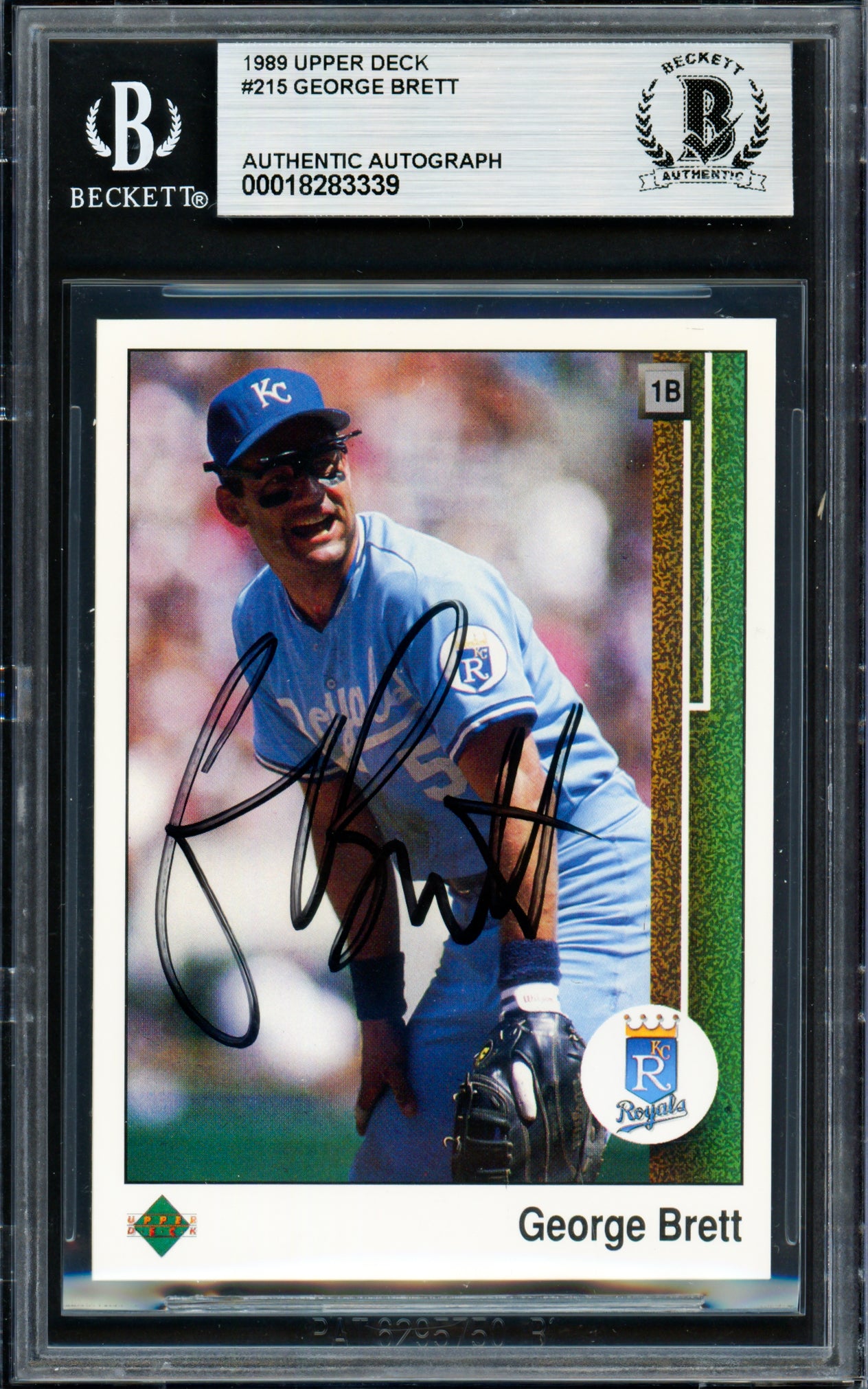 George Brett Autographed 1989 Upper Deck Card #215 Kansas City Royals Beckett BAS #18283339