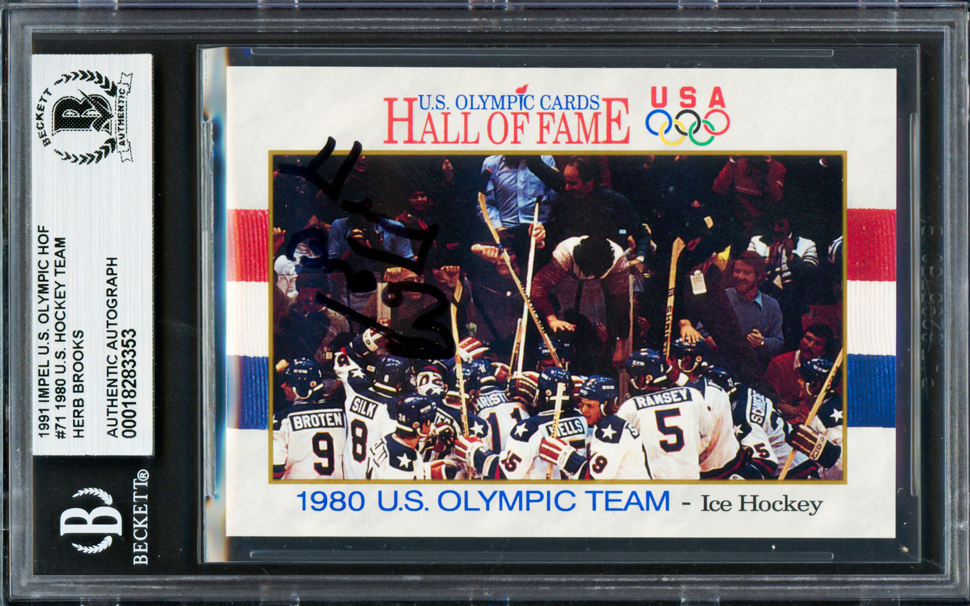 Herb Brooks Autographed 1991 Impel Card #71 1980 Team USA Beckett BAS #18283353