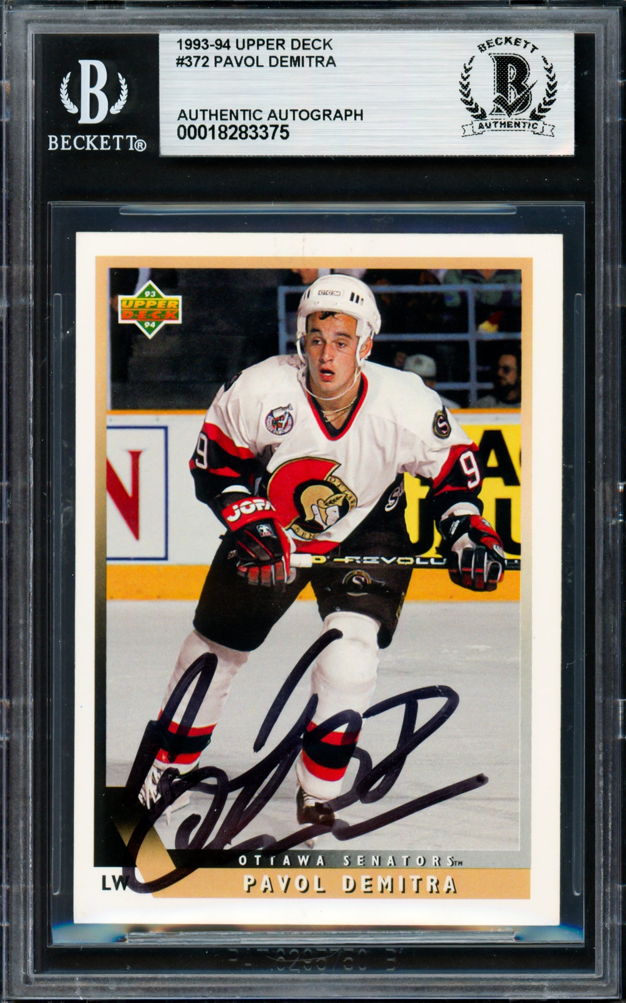 Pavol Demitra Autographed 1993-94 Upper Deck Rookie Card #372 Ottawa Senators Beckett BAS #18283375