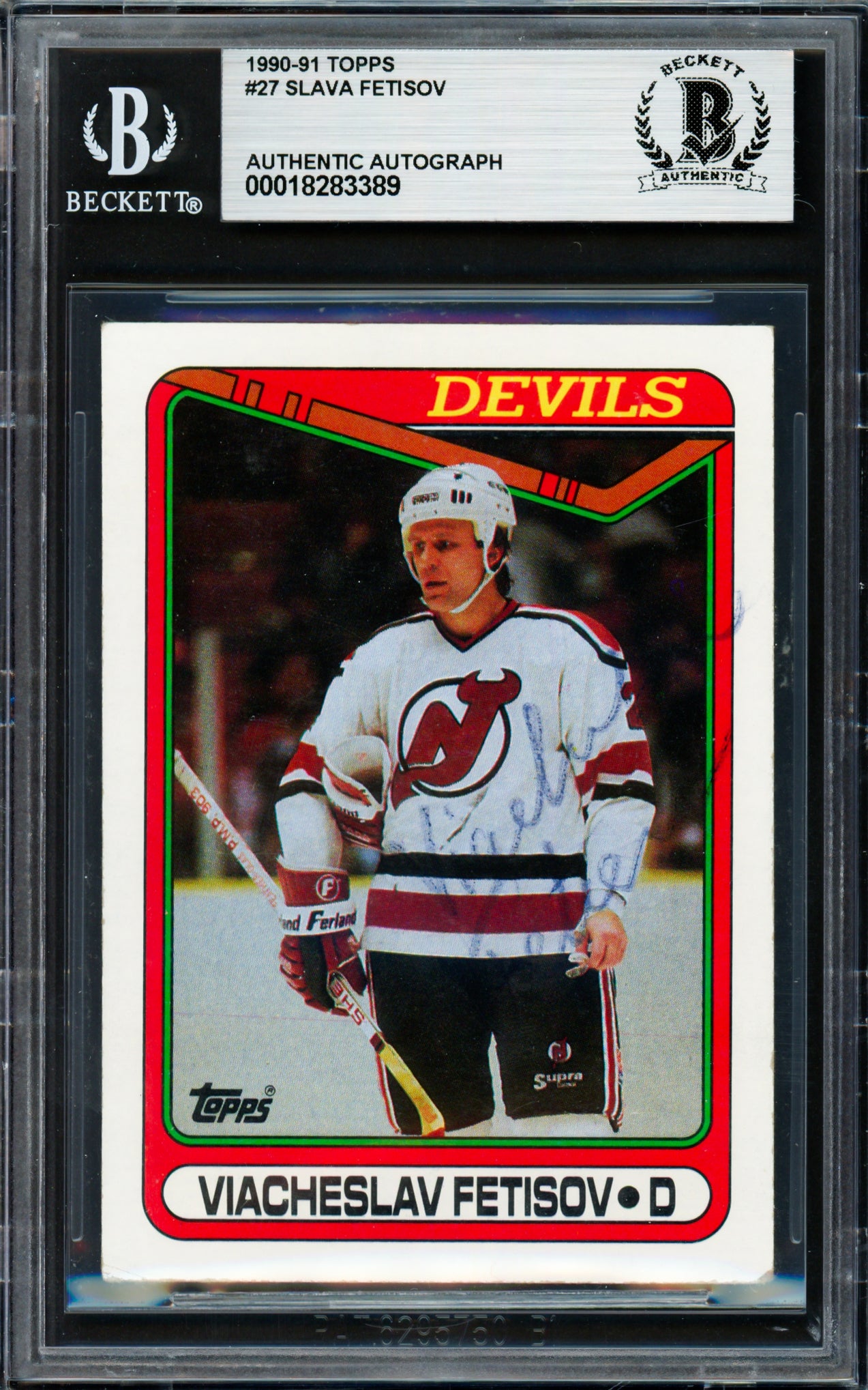 Viacheslav Fetisov Autographed 1990-91 Topps Rookie Card #27 New Jersey Devils Beckett BAS #18283389
