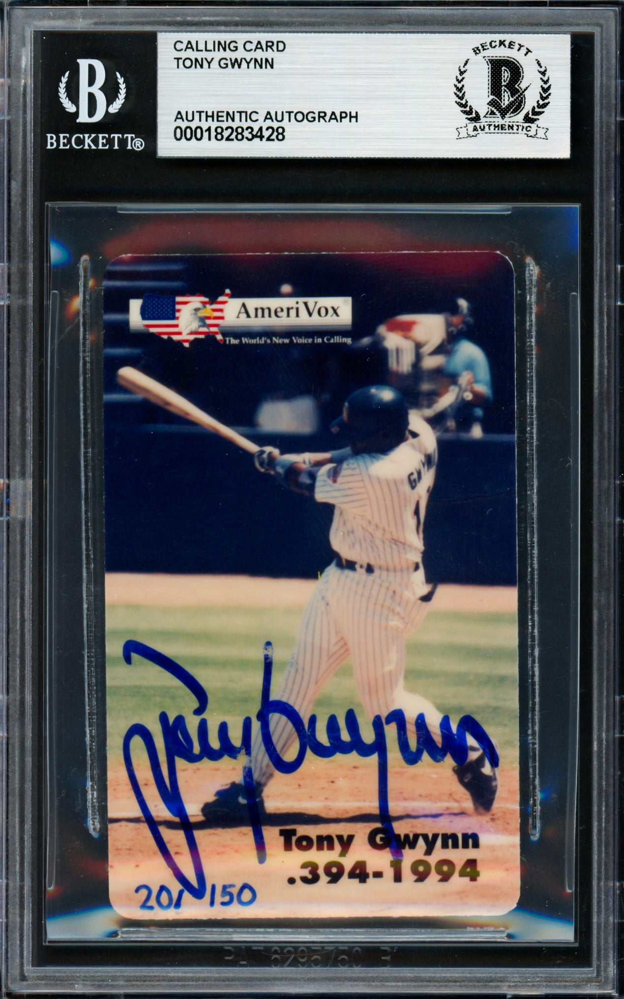 Tony Gwynn Autographed 1995 AmeriVox Phone Card San Diego Padres Beckett BAS #18283428