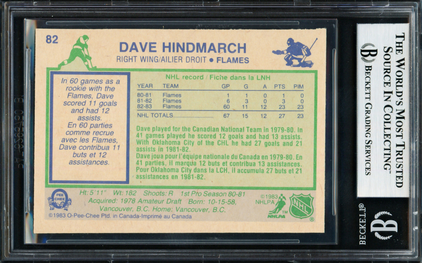 Dave Hindmarch Autographed 1983-84 O Pee Chee Card #82 Calgary Flames Beckett BAS #18283452