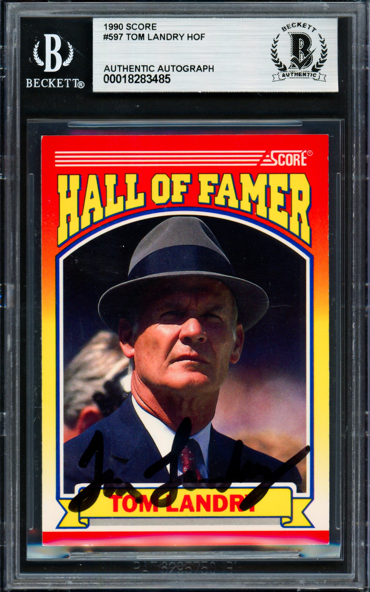 Tom Landry Autographed 1990 Score Card #597 Dallas Cowboys Beckett BAS #18283485
