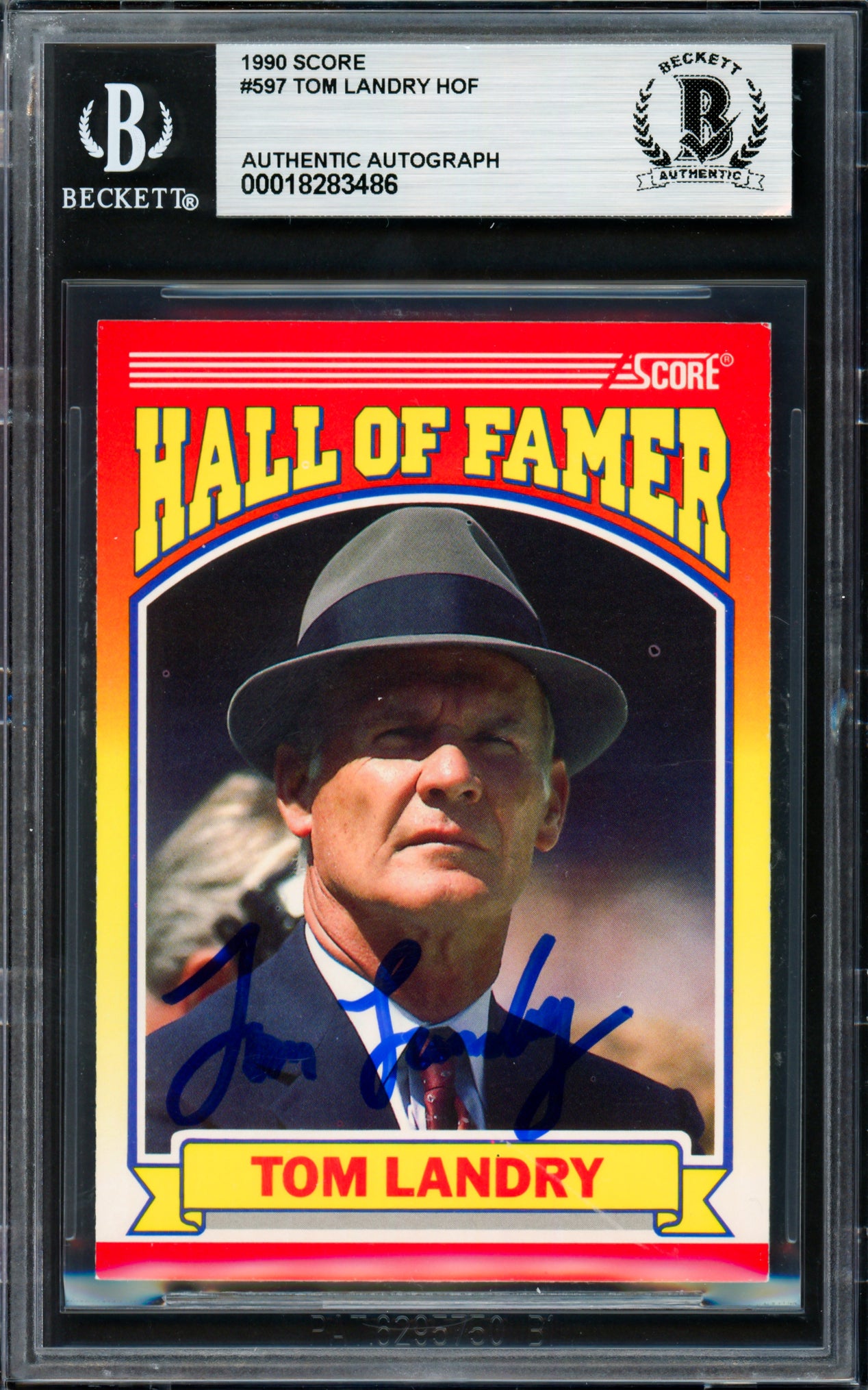 Tom Landry Autographed 1990 Score Card #597 Dallas Cowboys Beckett BAS #18283486