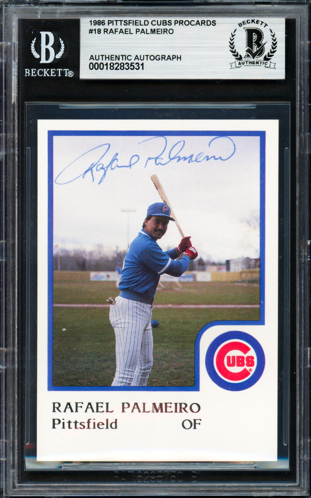 Rafael Palmeiro Autographed 1986 ProCards Card Pittsfield Cubs Vintage Signature Beckett BAS #18283531