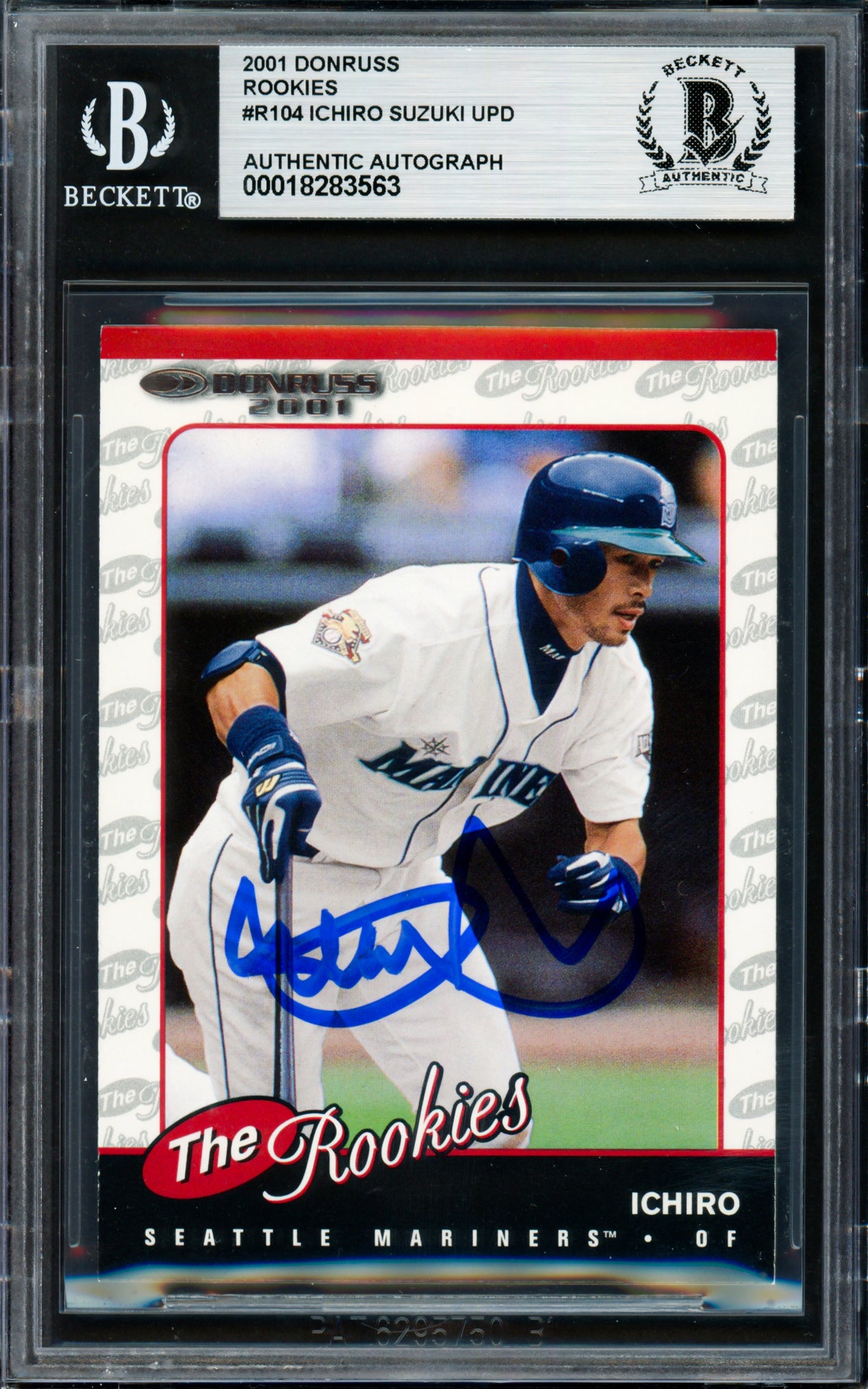 Ichiro Suzuki Autographed 2001 Donruss The Rookies Rookie Card #R104 Seattle Mariners Beckett BAS #18283563