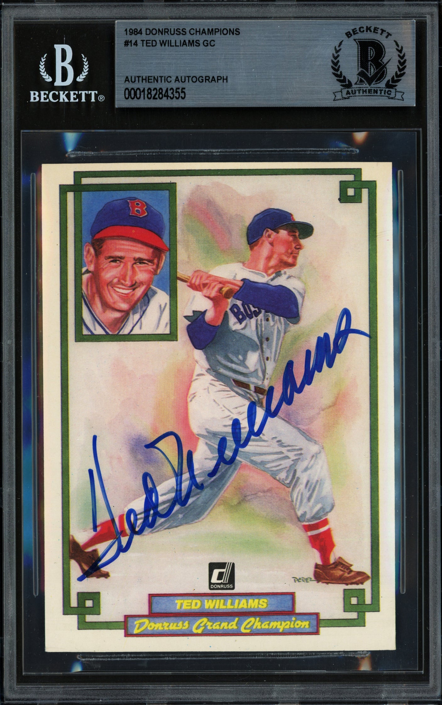 Ted Williams Autographed 1984 Donruss Grand Champions Card #14 Boston Red Sox Beckett BAS #18284355