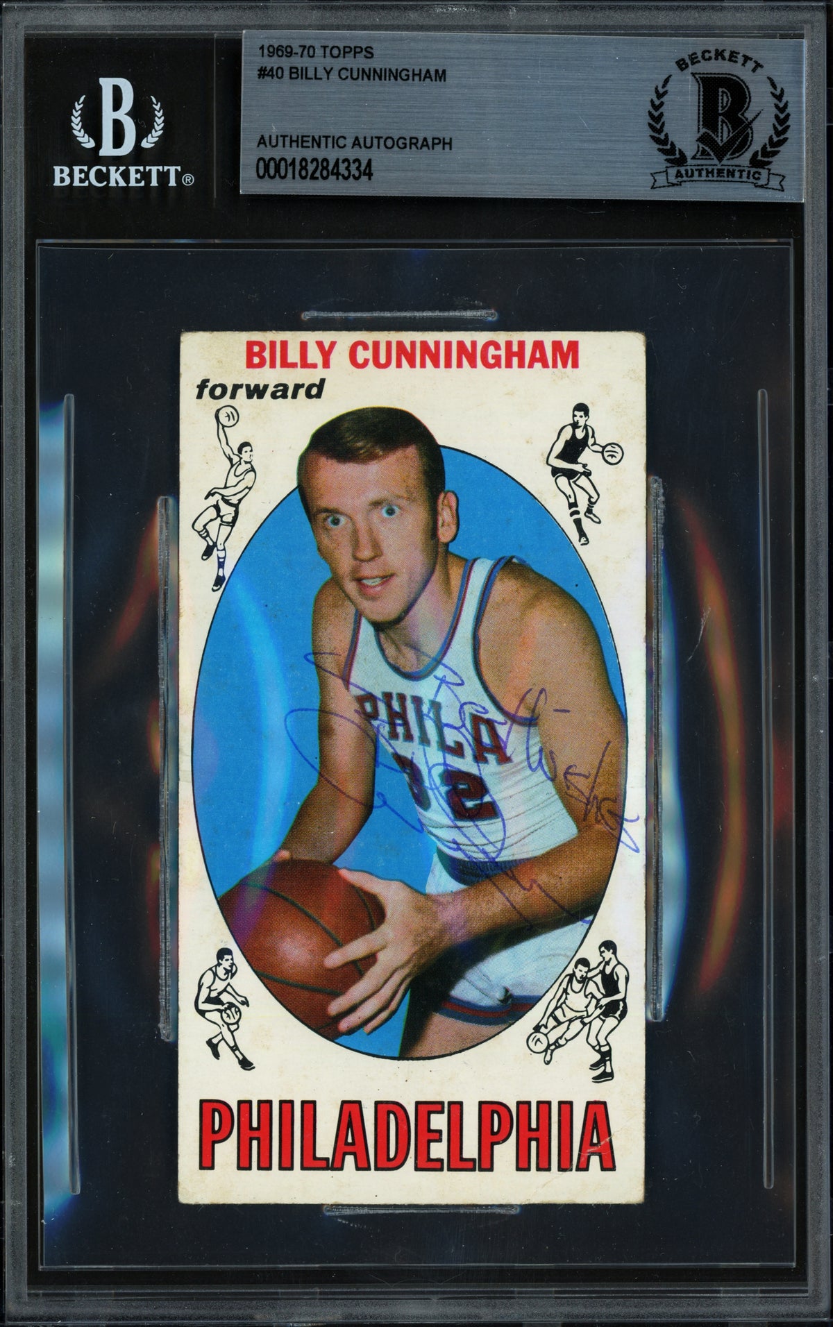 Billy Cunningham Autographed 1969-70 Topps Rookie Card #40 Philadelphia 76ers Beckett BAS #18284334