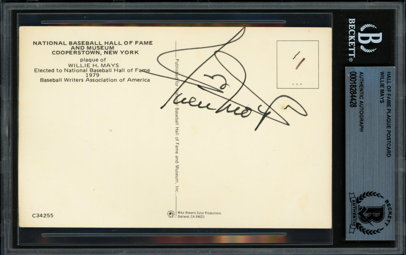 Willie Mays Autographed Hall of Fame HOF Plaque Postcard San Francisco Giants Beckett BAS #18284428
