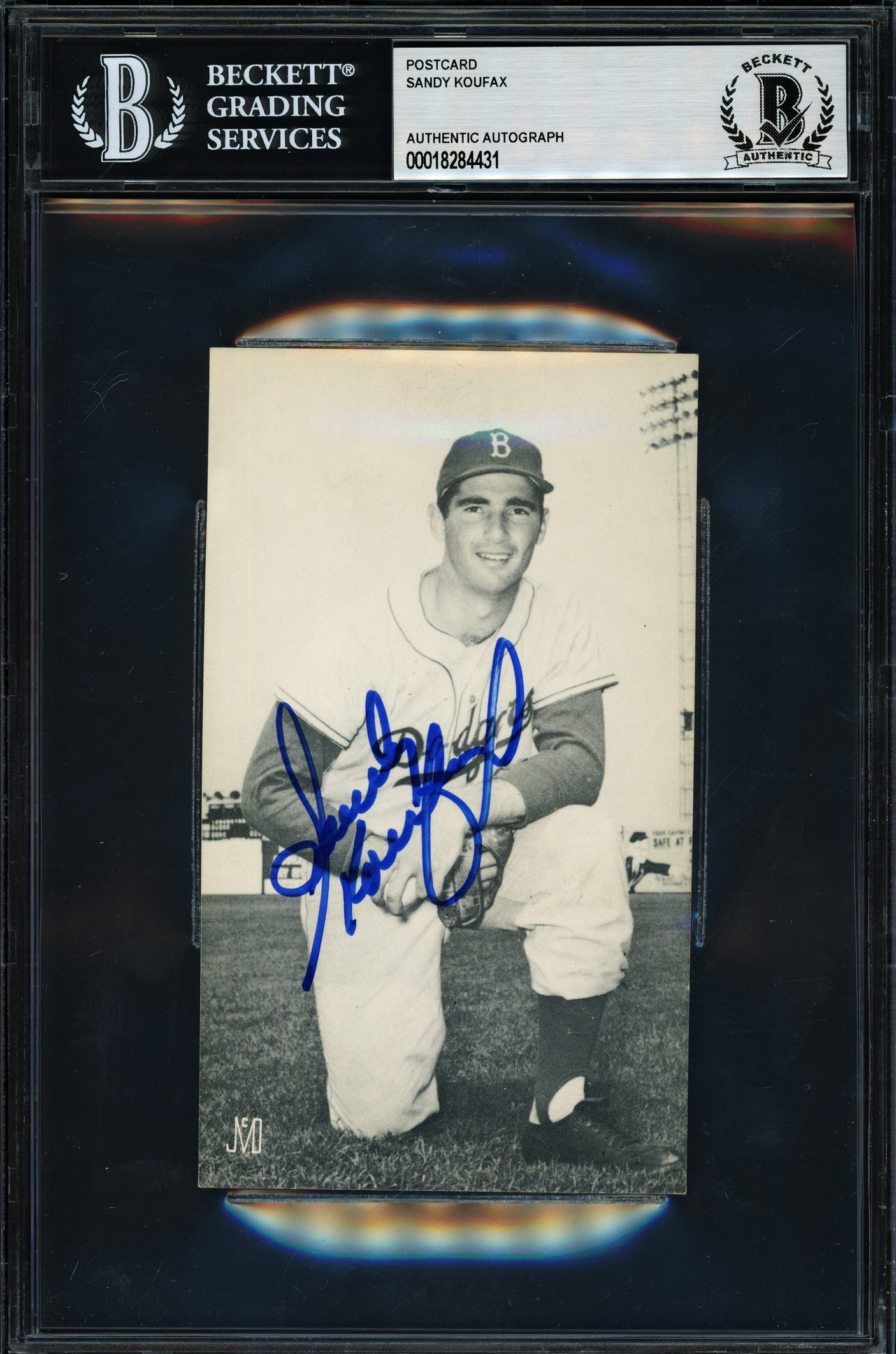 Sandy Koufax Autographed J.D. McCarthy Postcard Brooklyn Dodgers Beckett BAS #18284431