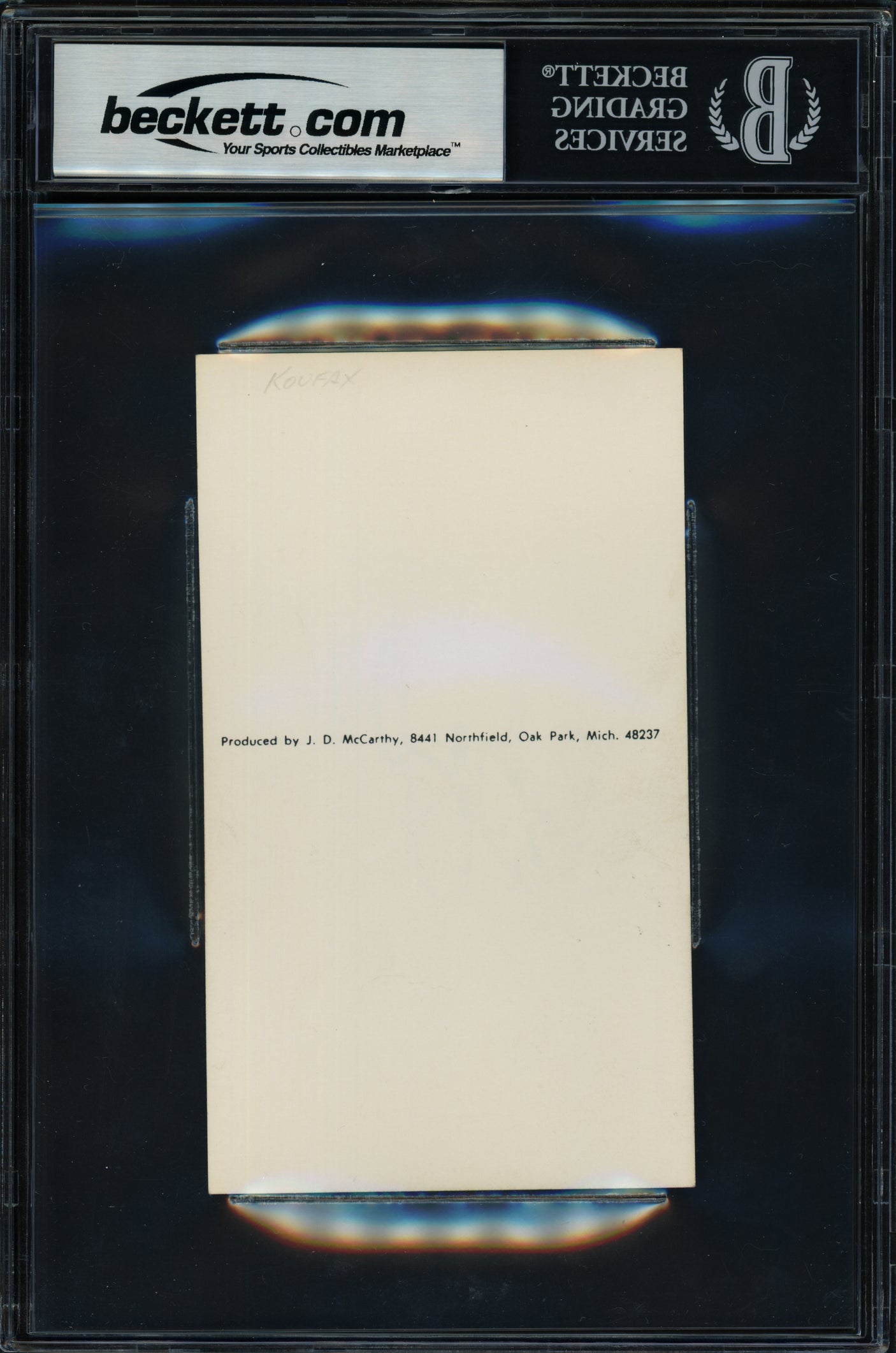 Sandy Koufax Autographed J.D. McCarthy Postcard Brooklyn Dodgers Beckett BAS #18284431