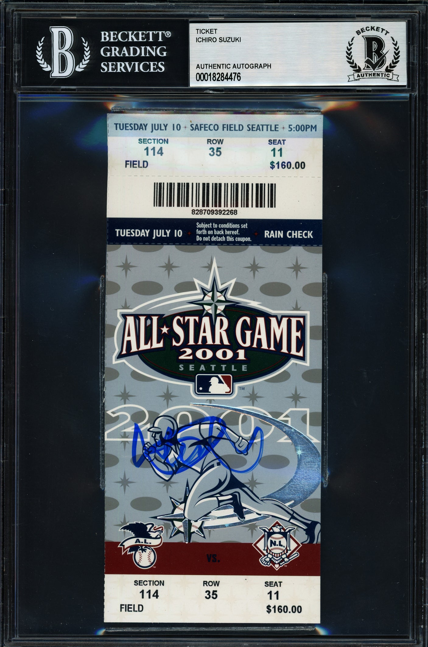 Ichiro Suzuki Autographed 2001 All Star Game Ticket Seattle Mariners Beckett BAS #18284476